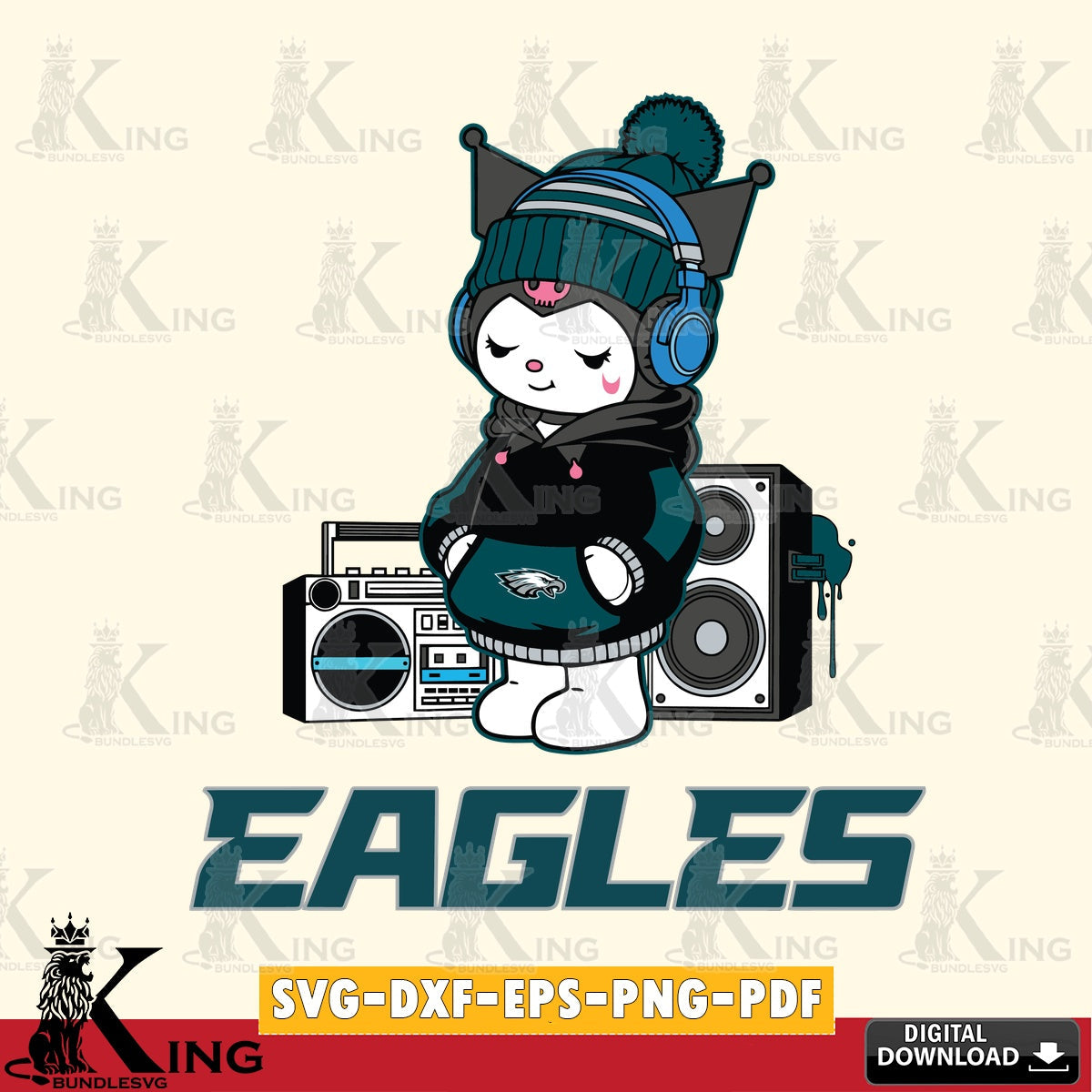 Philadelphia Eagles Kuromi Football Music SVG file, Cricut, Cut file , Digital Download , Instant Download, Sanrio svg, Clipart