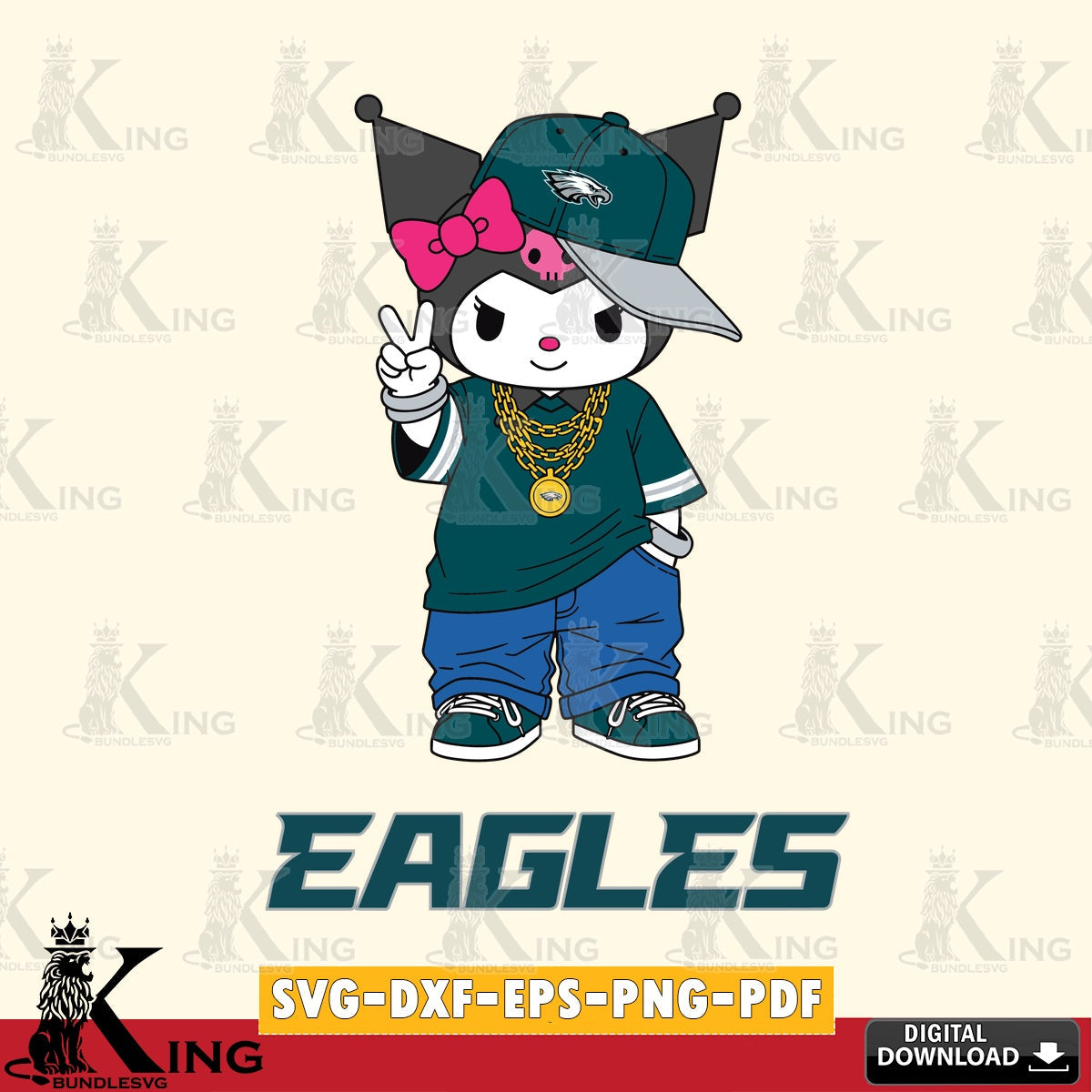 Philadelphia Eagles Kuromi Streetwear Style SVG file, Cricut, Cut file , Digital Download , Instant Download, Sanrio svg, Clipart