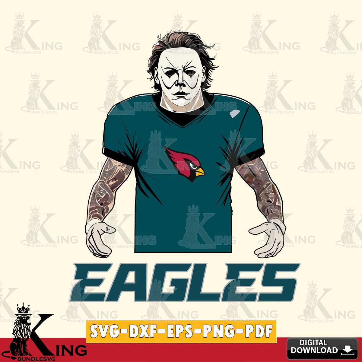 Unique artwork depicting a Philadelphia Eagles Michael Myers Tattoo Football, versatile clip art for stickers, decals, and mugs.