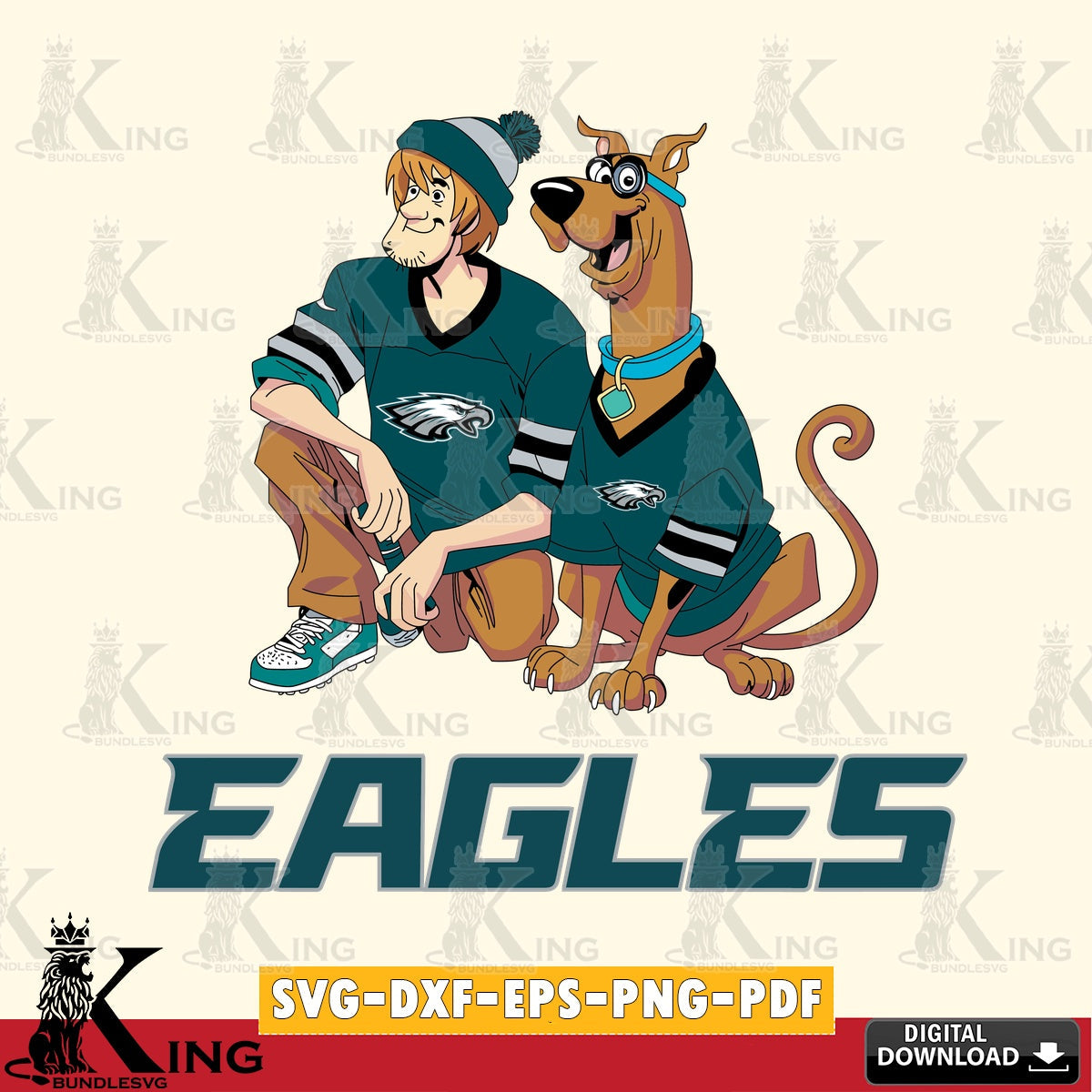 Digital clipart of Philadelphia Eagles Shaggy and Scooby Doo football, printable vector design for sublimation and crafts