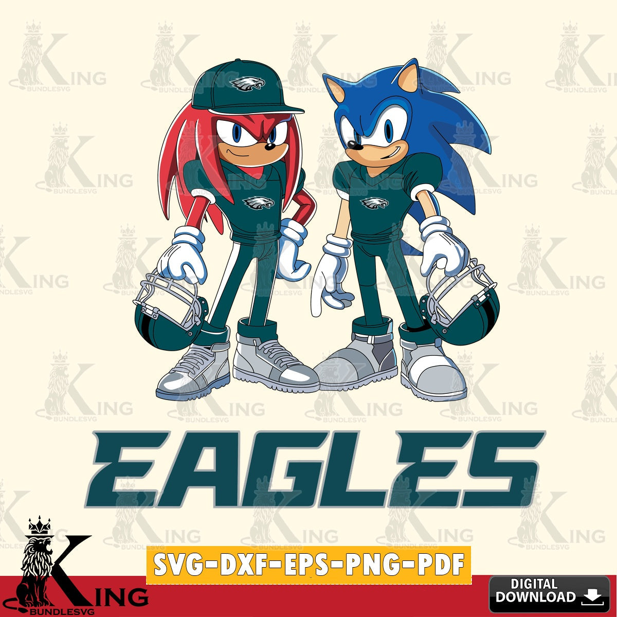 Modern graphic depicting Philadelphia Eagles Sonic and Knuckles player football, digital download for Cricut Maker and paper