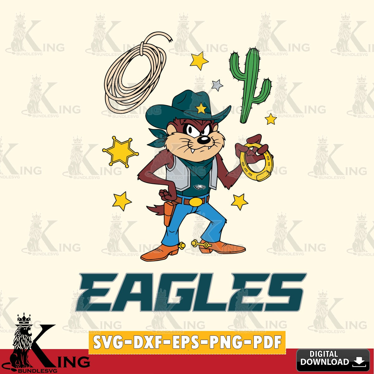 Philadelphia Eagles Taz Cowboy Western Cut file , Digital Download , Instant Download, Looney Tunes svg, Football svg