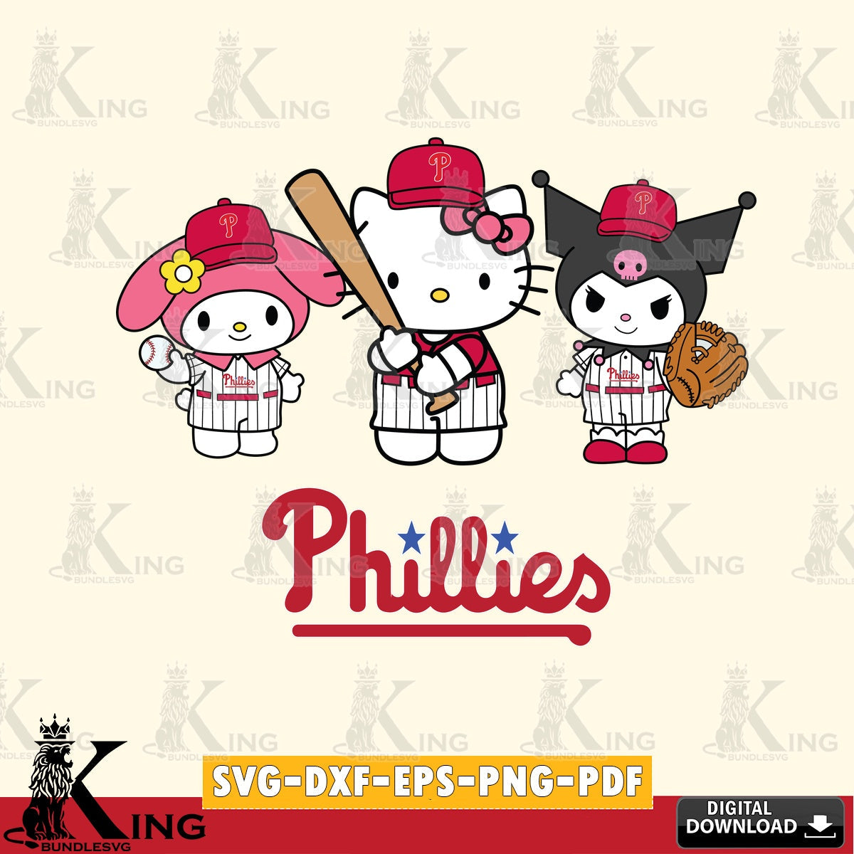 Digital clipart of Philadelphia Phillies Kawaii baseball team, a cut file ideal for vinyl projects and T-shirt printing