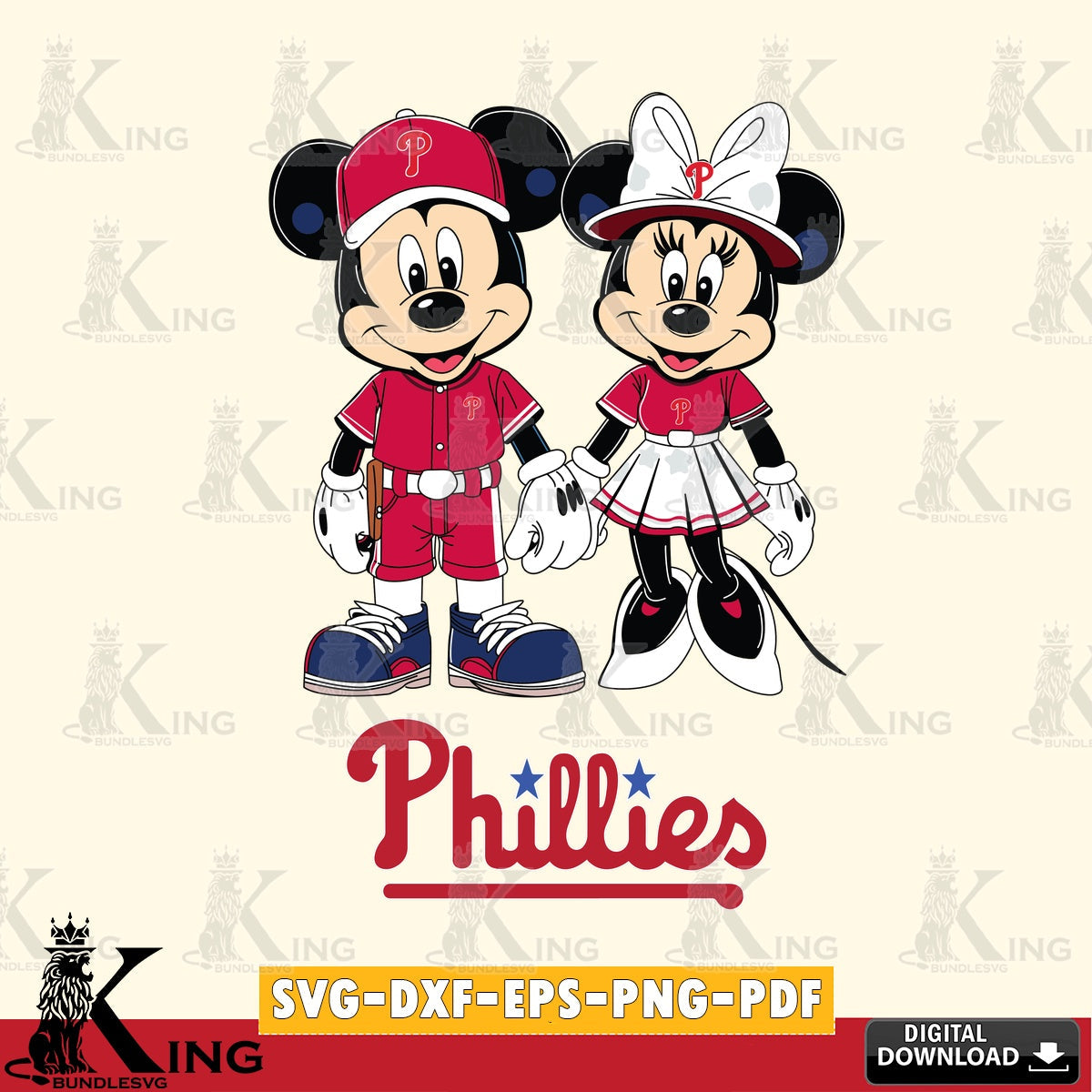 Philadelphia Phillies Mickey Minnie Baseball SVG file , For Cricut, File cut , Digital Download , PDF File, Cut Files