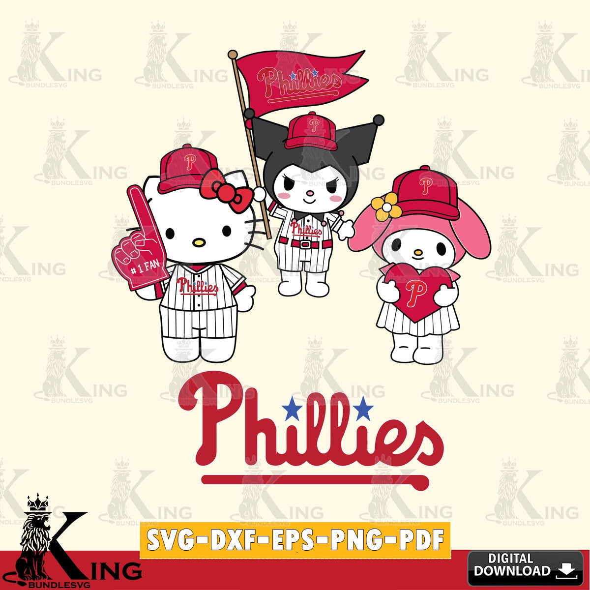Stylish representation of Philadelphia Phillies Sanrio Squad Cute as a digital file for silhouette cameo and cricut projects
