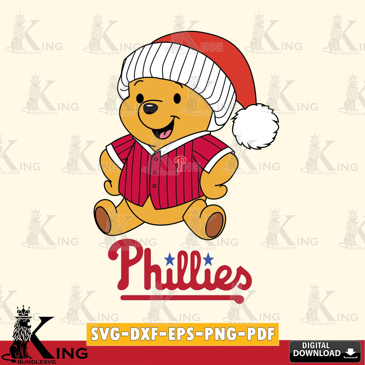 Custom design featuring Philadelphia Phillies Winnie the Pooh playing ball vector art for engraving, cutting, and printing.