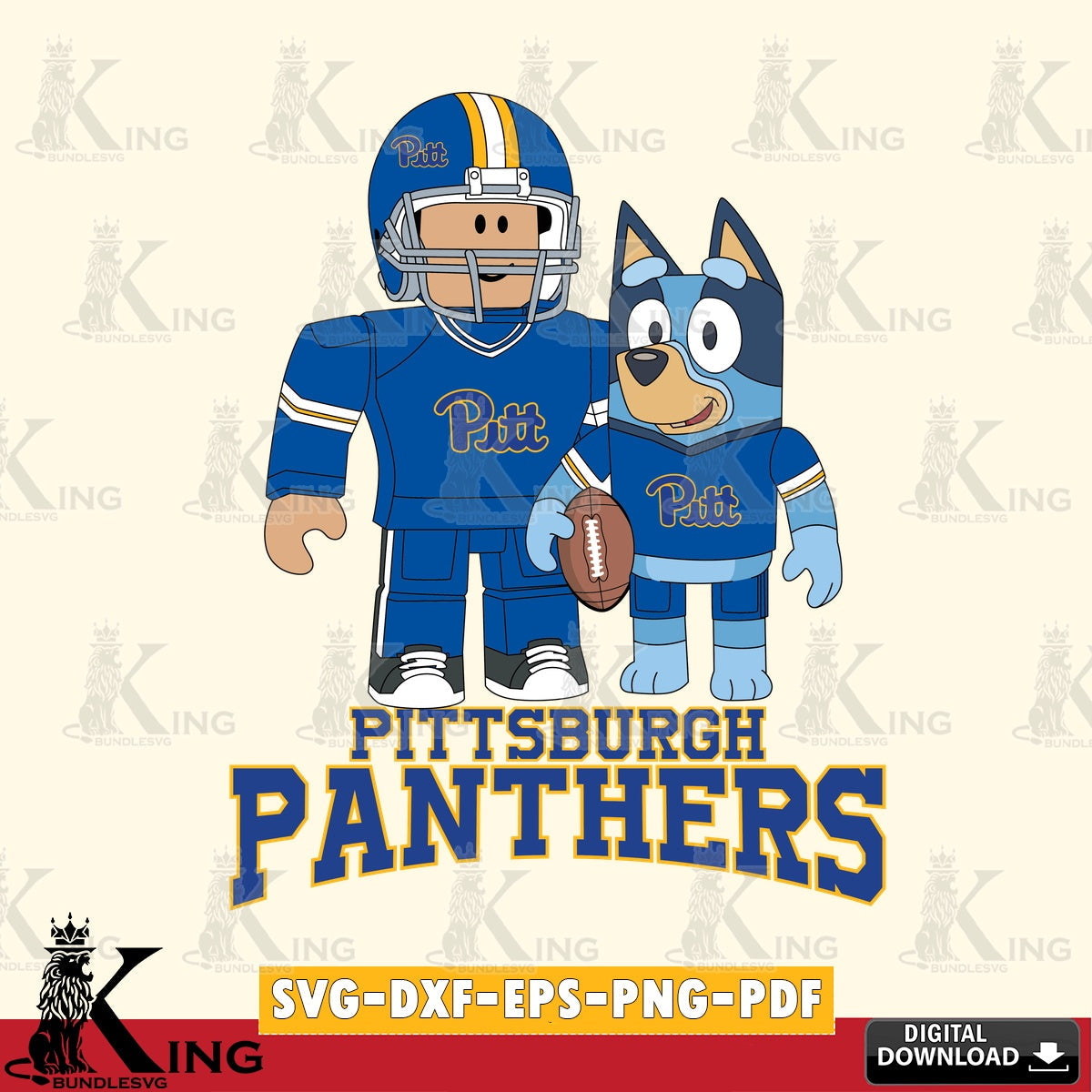 Pittsburgh Panthers Roblox & Bluey Football SVG file , NCAA Cricut, File cut , Digital Download , PDF File