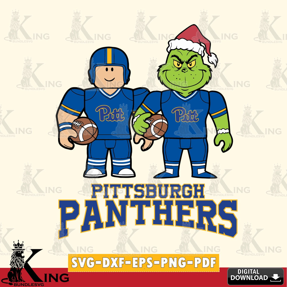 Pittsburgh Panthers Roblox & Grinch Football SVG file , NCAA Cricut, File cut , Digital Download , PDF File