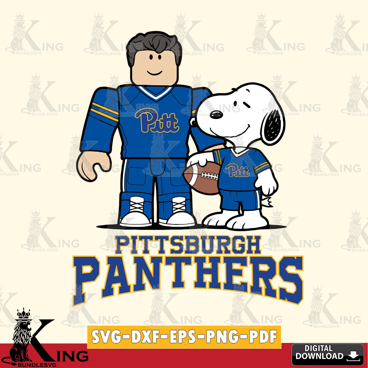 Pittsburgh Panthers Roblox & Snoopy Football SVG file , NCAA Cricut, File cut , Digital Download , PDF File