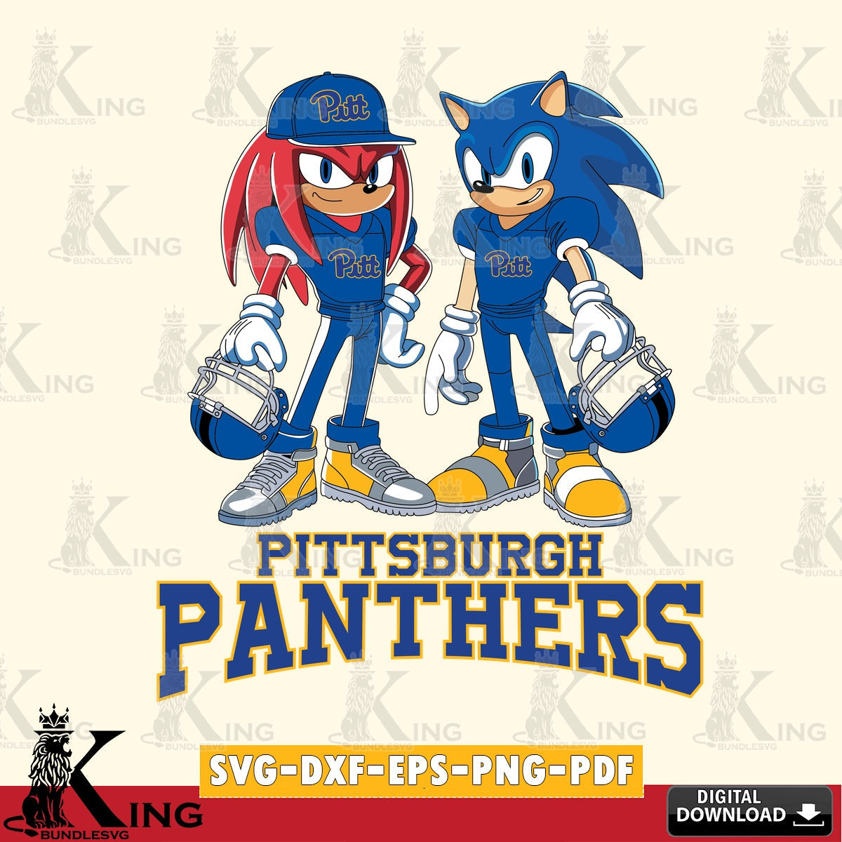 Printable art of Pittsburgh Panthers Sonic And Knuckles football player, digital clipart compatible with laser engraving and