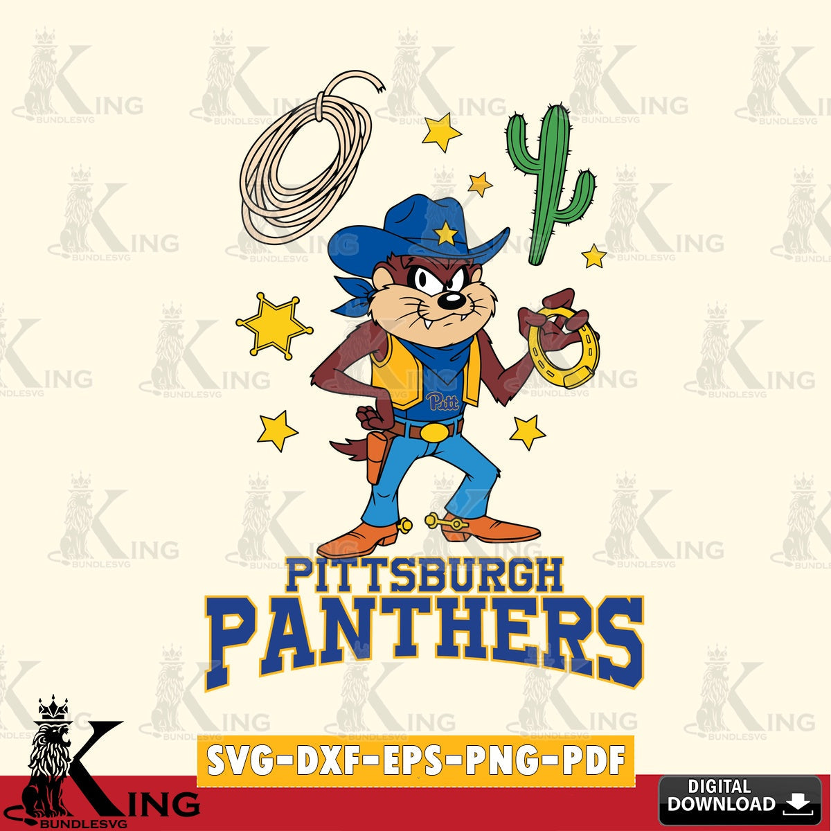 Pittsburgh Panthers Taz Cowboy Western SVG file, Cut file , Digital Download , Instant Download, Taz svg, NCAA svg