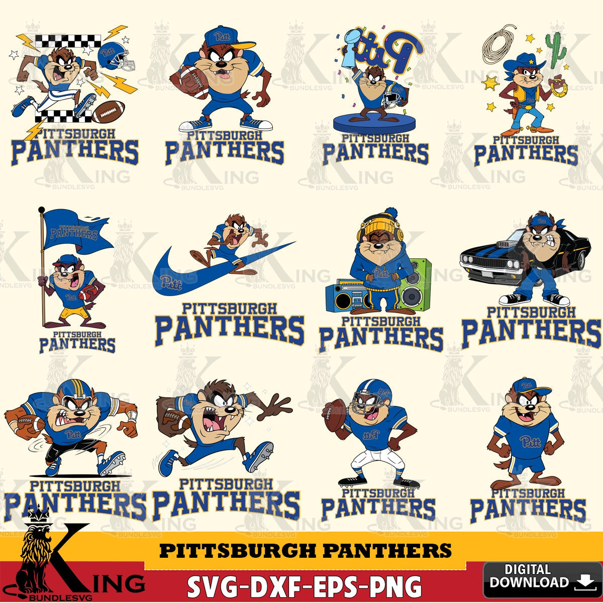 Pittsburgh Panthers Taz Football NCAA Bundle SVG file, Cut file , Digital Download , Instant Download, Taz svg, NCAA svg