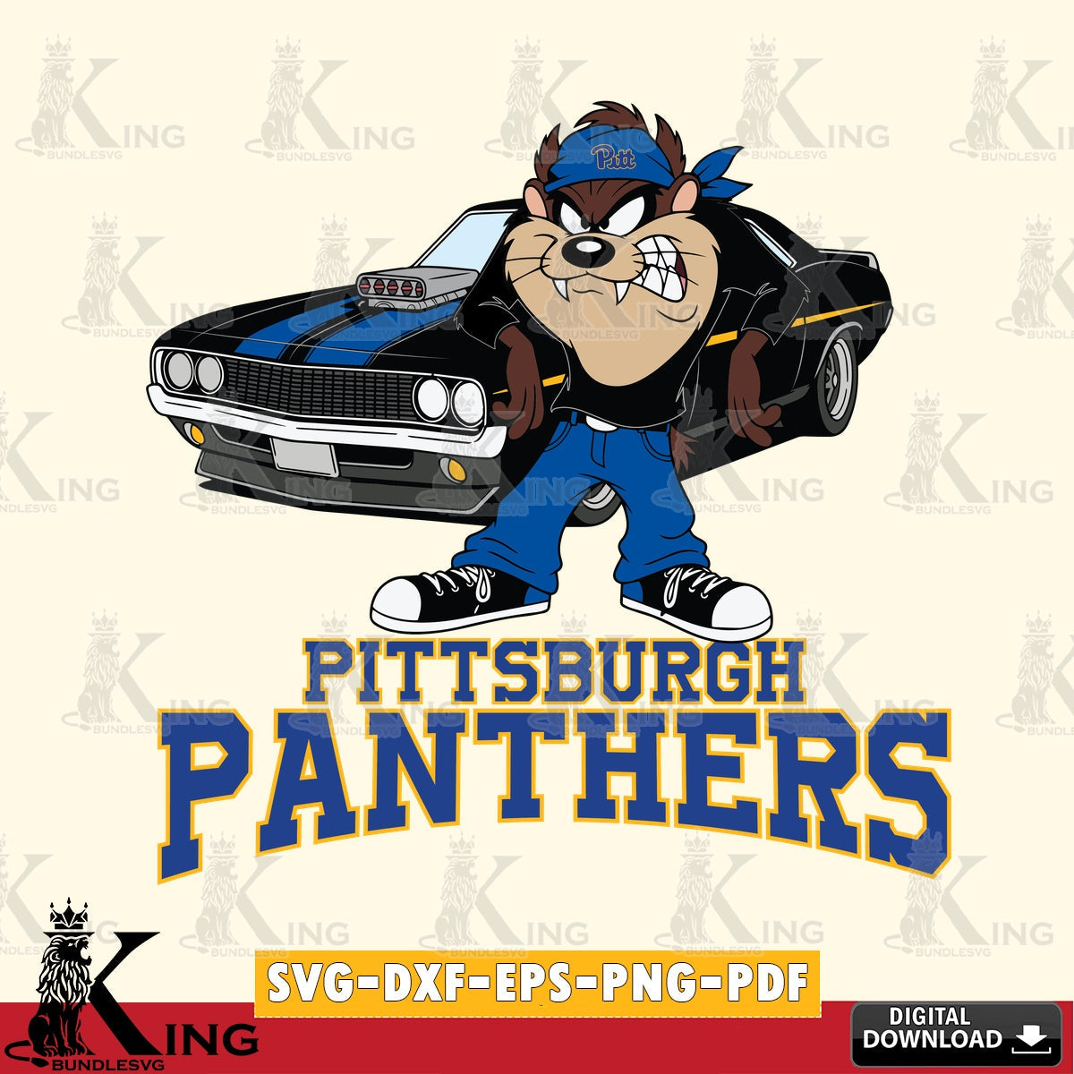 Pittsburgh Panthers Taz Racing Car SVG file, Cut file , Digital Download , Instant Download, Taz svg, NCAA svg