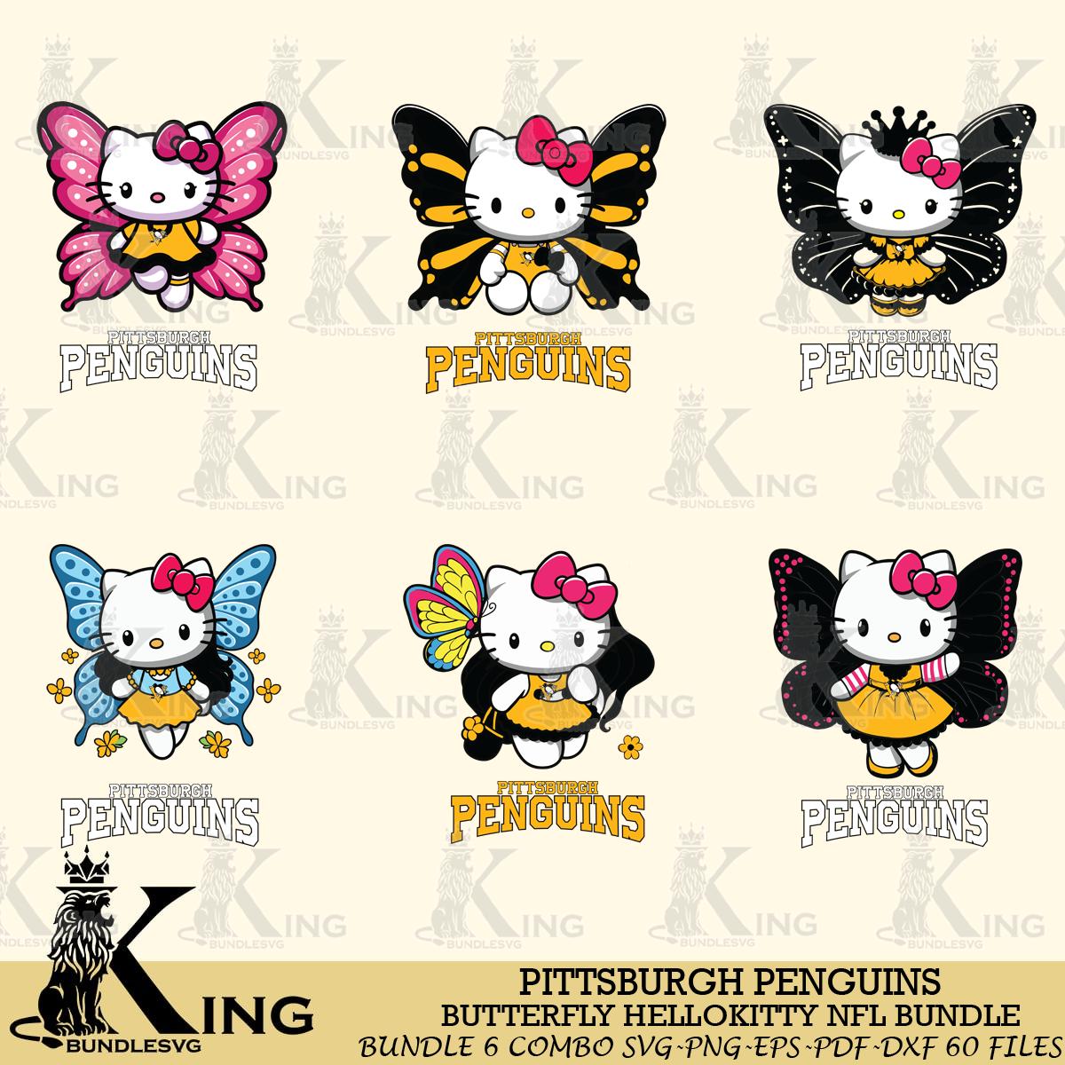 Pittsburgh Penguins Butterfly Hello Kitty bundleSvg Eps Dxf Png File, Digital Download