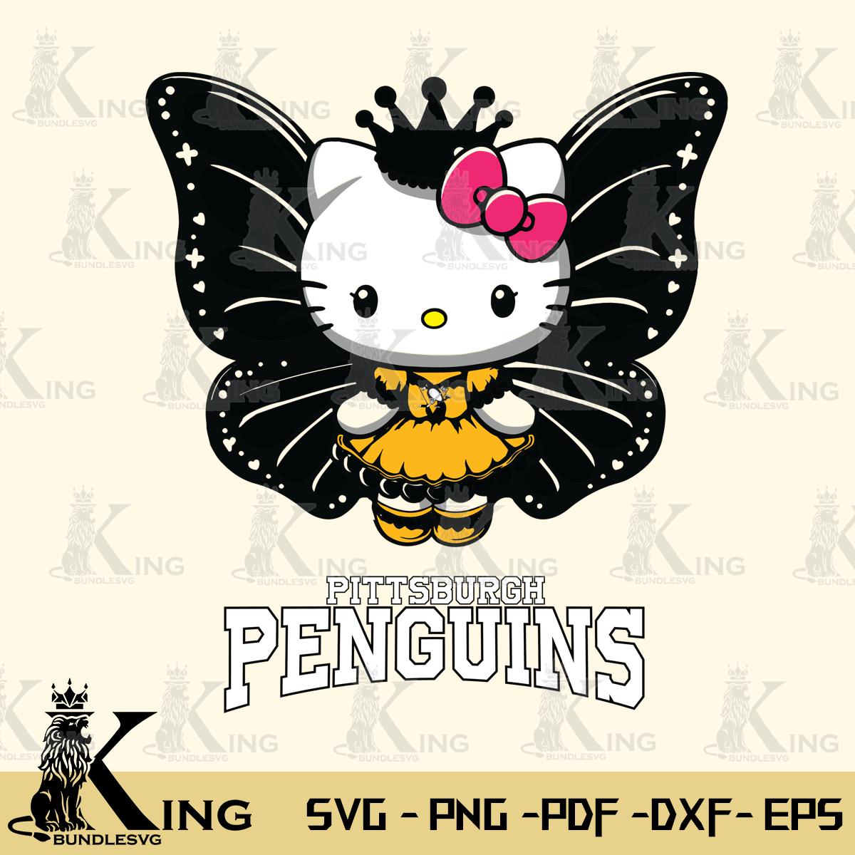 Pittsburgh Penguins Kitty Wings & Flowers Svg Eps Dxf Png File, Digital Download