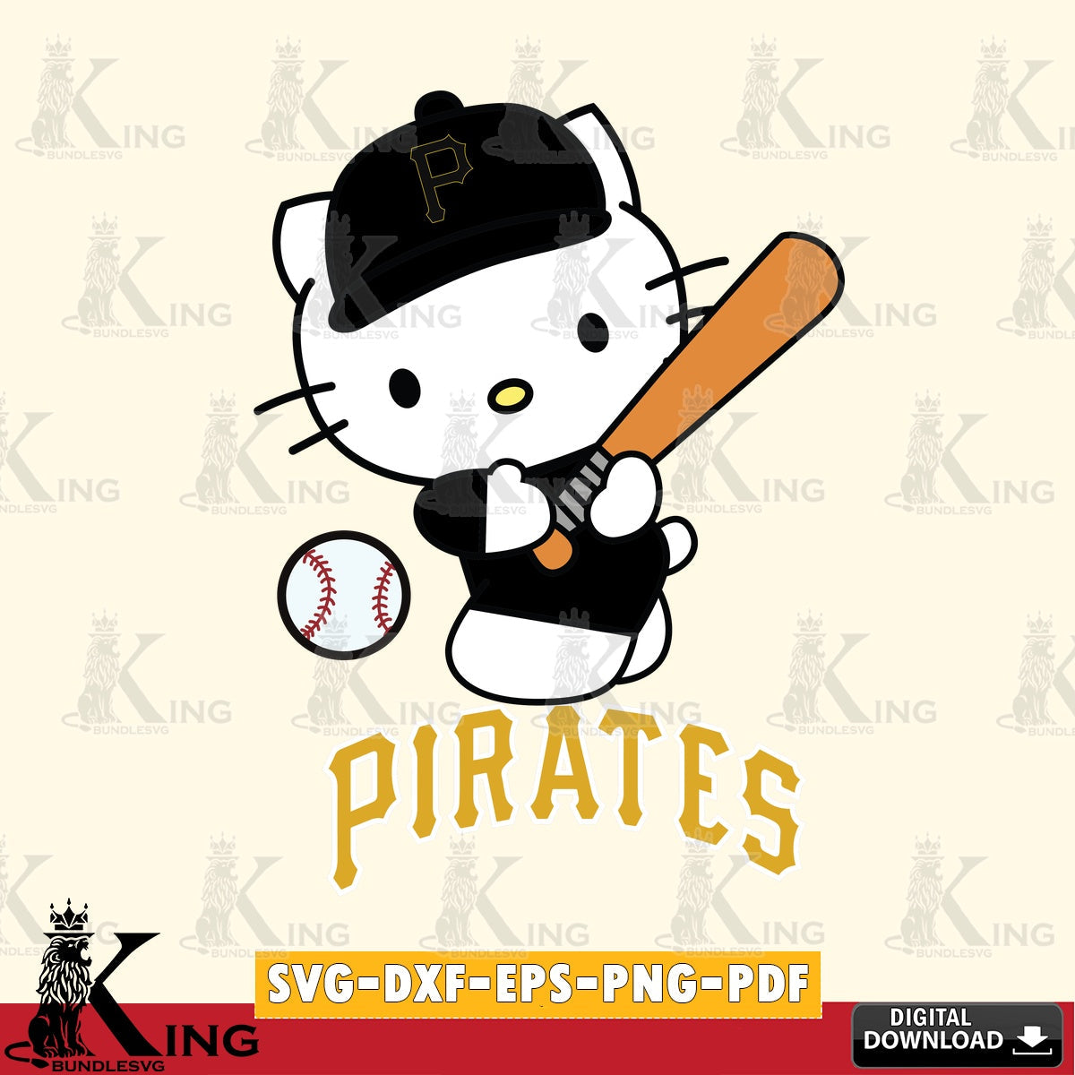 Jumbo collection of Pittsburgh Pirates Hello Kitty playing baseball, high-quality vector for DIY scrapbooking and home decor