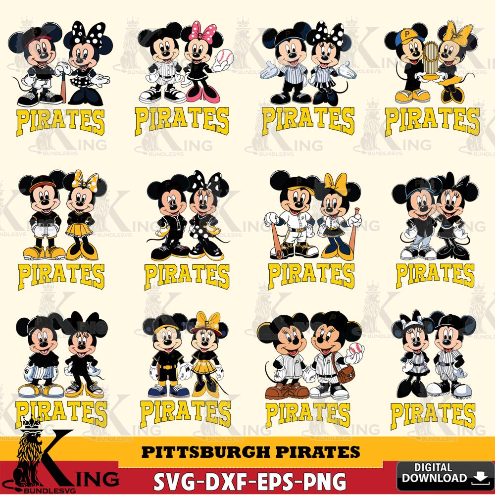Pittsburgh Pirates Mickey Minnie MLB Bundle SVG DXF EPS PNG PDF, MLB for Cricut, Silhouette, Digital Download , file cut