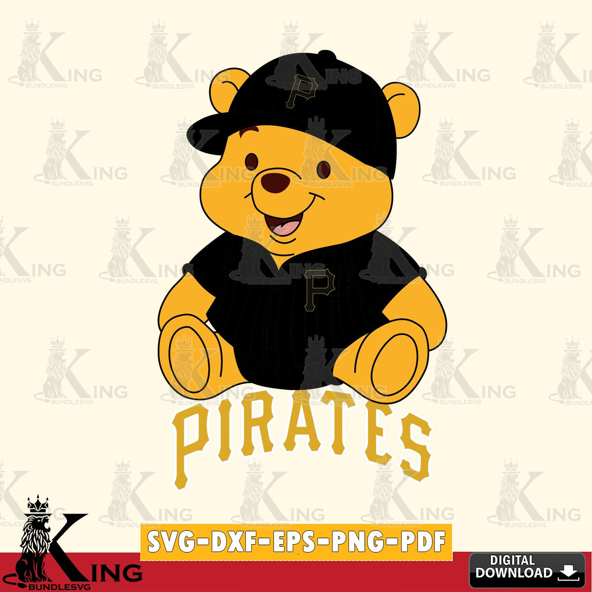 Creative design featuring Pittsburgh Pirates Winnie the Pooh cute baseball, a digital download for Cricut Maker and paper crafts
