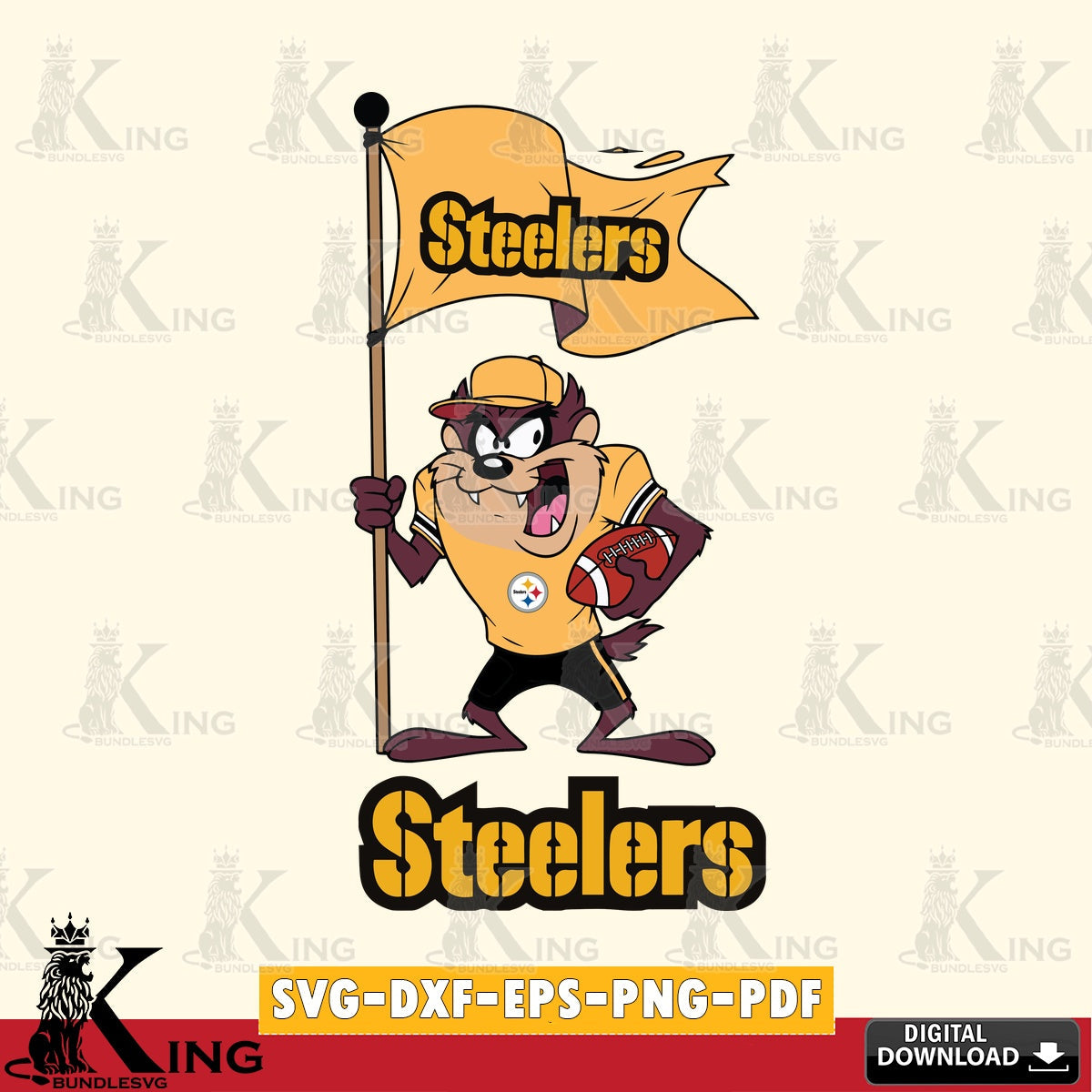 Pittsburgh Steelers Football Taz Flag Art Cut file , Digital Download , Instant Download, Looney Tunes svg, Football svg