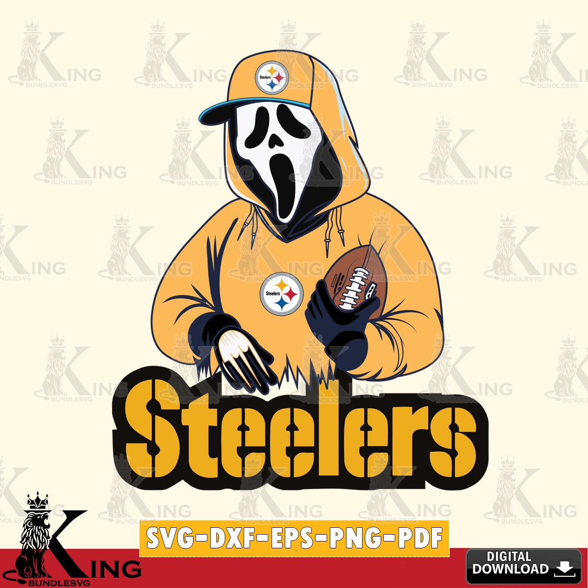 Eye-catching graphic of a Pittsburgh Steelers Ghostface Scream football player, SVG PNG files perfect for Cricut and Silhouette