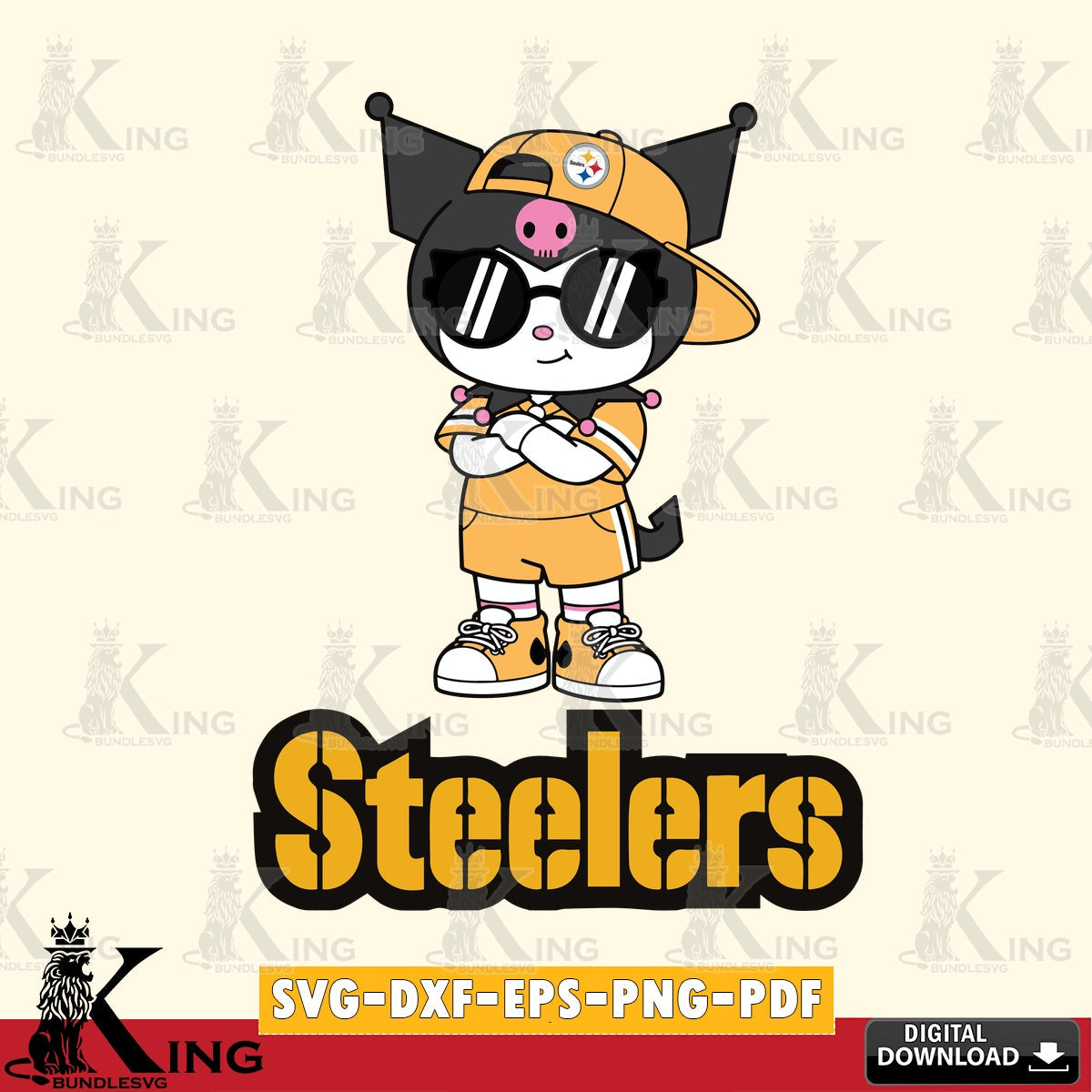 Pittsburgh Steelers Kuromi Football Jersey SVG file, Cricut, Cut file , Digital Download , Instant Download, Sanrio svg, Clipart