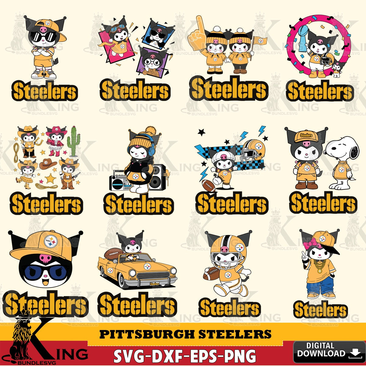 Pittsburgh Steelers Kuromi Football Jersey NFL Bundle SVG file, Cricut, Cut file , Digital Download , Instant Download, Sanrio svg, Clipart