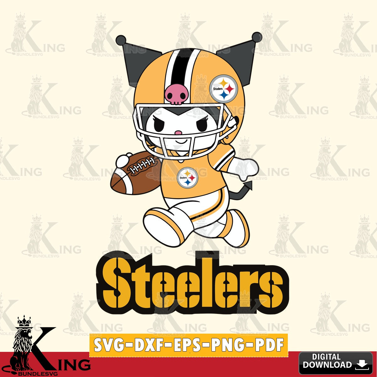 Pittsburgh Steelers Kuromi Football Run SVG file, Cricut, Cut file , Digital Download , Instant Download, Sanrio svg, Clipart