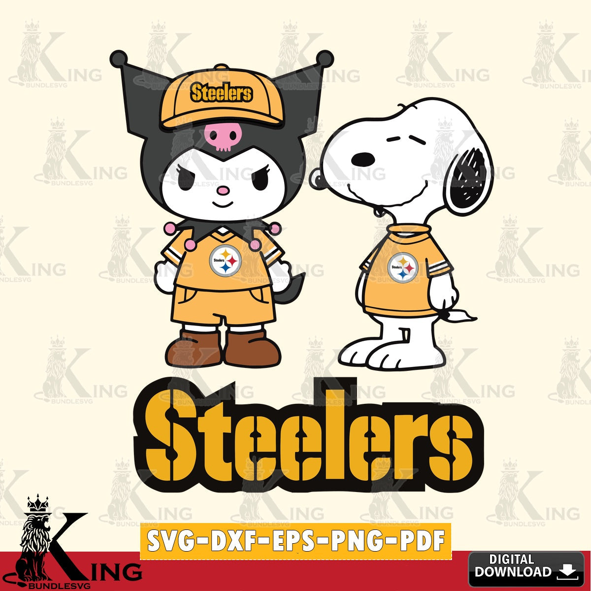 Pittsburgh Steelers Kuromi Snoopy Football SVG file, Cricut, Cut file , Digital Download , Instant Download, Sanrio svg, Clipart