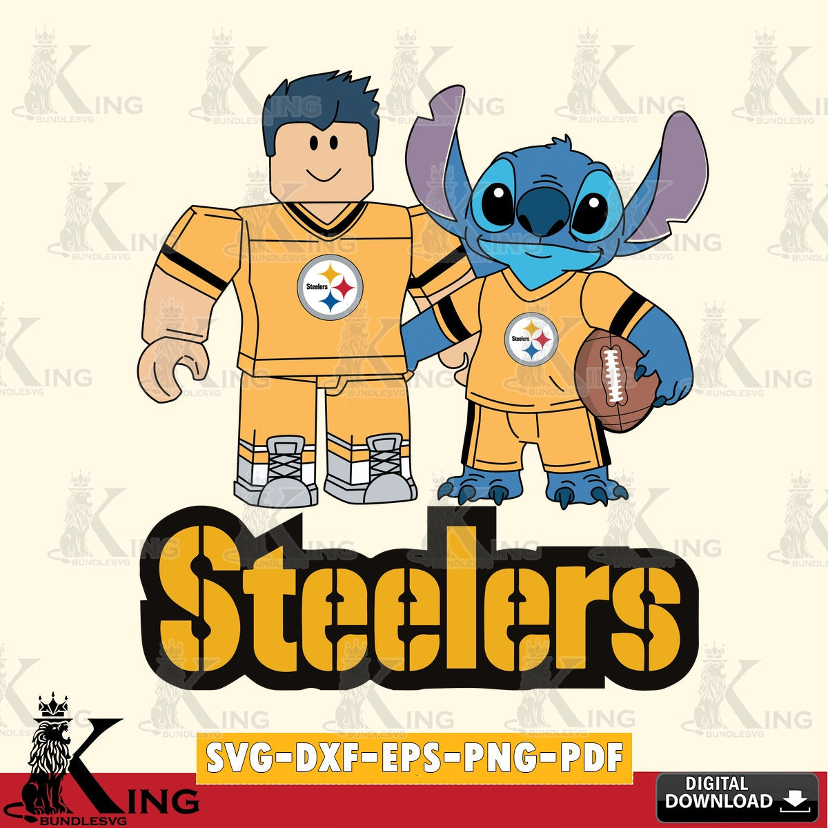 Stylish representation of Pittsburgh Steelers Roblox & Stitch Football, SVG cut file for personalized gifts and laser projects