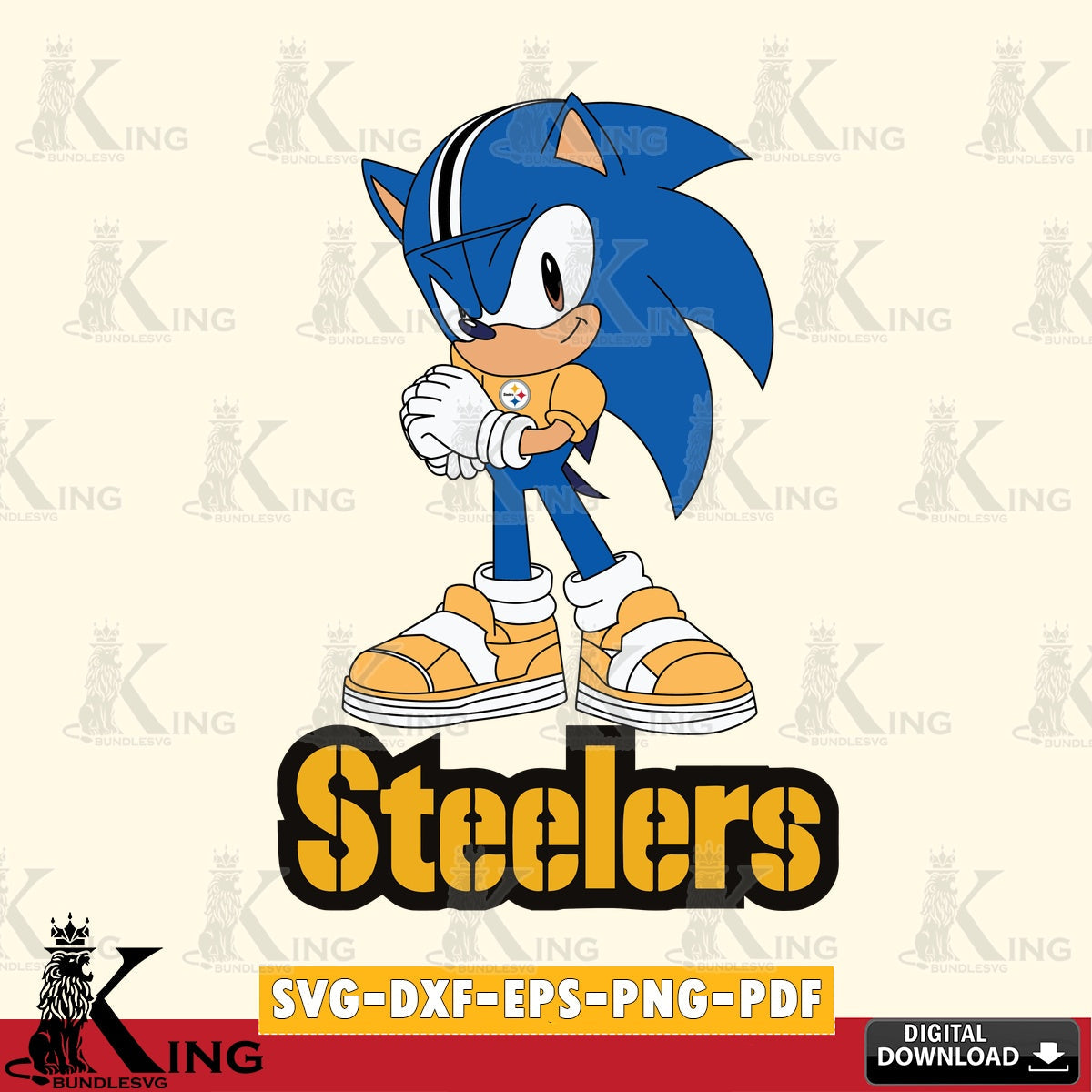 Unique artwork depicting Pittsburgh Steelers Sonic cute Football, SVG PNG design suitable for Glowforge and laser cutting