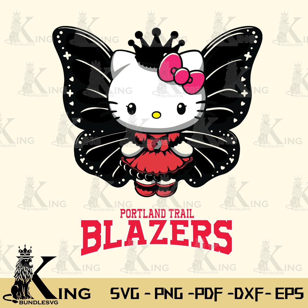 Portland Trail Blazers Kitty Wings & Flowers Svg Eps Dxf Png File, Digital Download