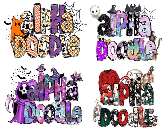 Pretty Halloween Doodle letters with Clip Art PNG Files, Cute Halloween png, Doodle Alpha Bundle, Silhouette, Digital Download , Instant Download
