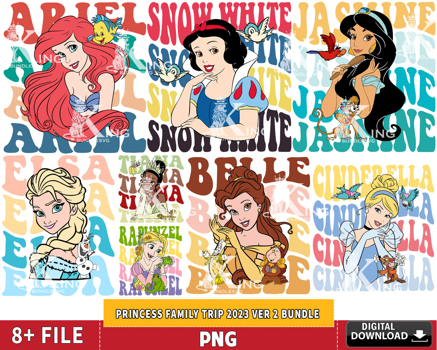 Princess Family png , Princess Family Trip 2023 ver 2 bundle PNG , for Cricut, Silhouette, Digital Download