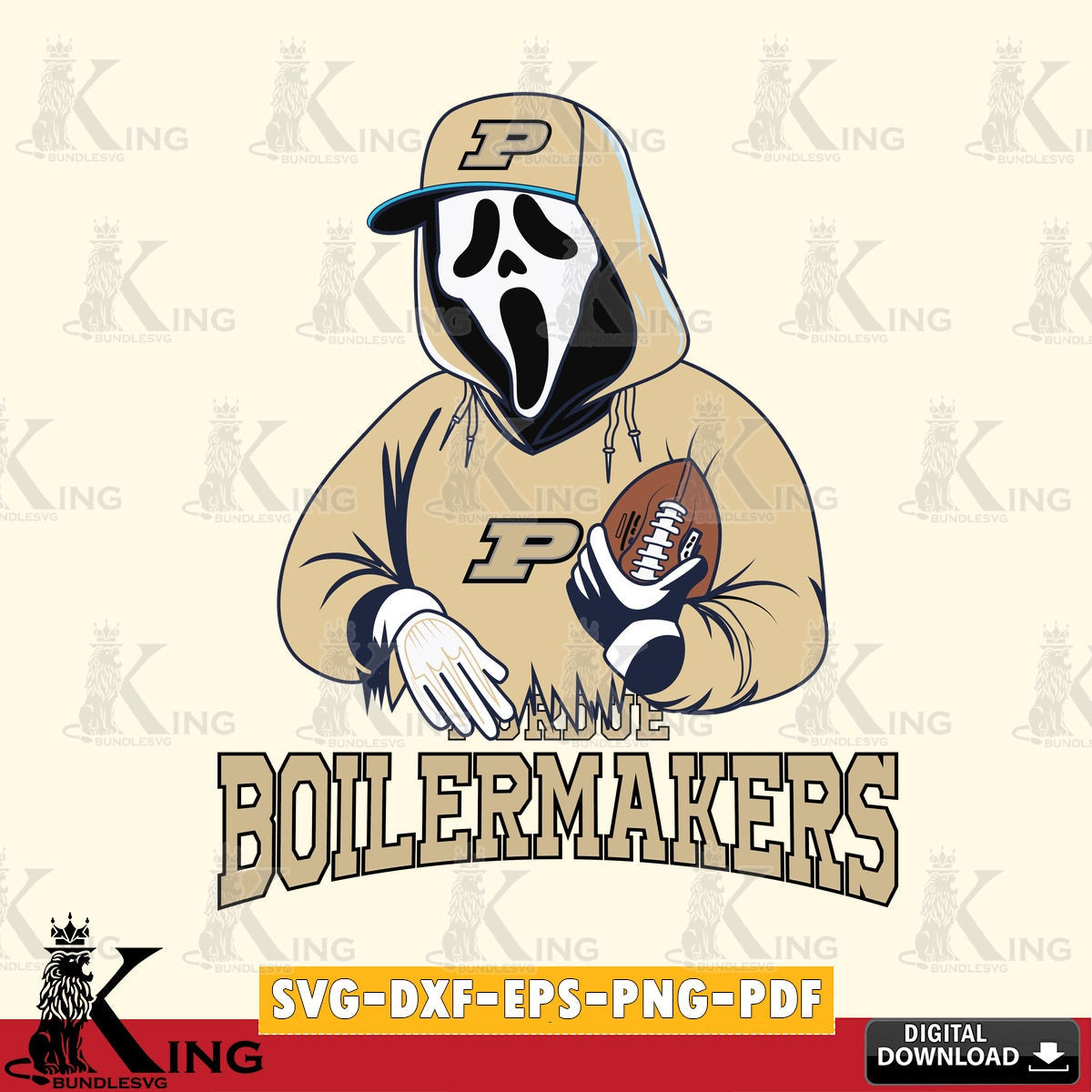 Beautiful illustration of a Purdue Boilermakers Ghostface Scream football player, vector art for engraving, cutting, and printing