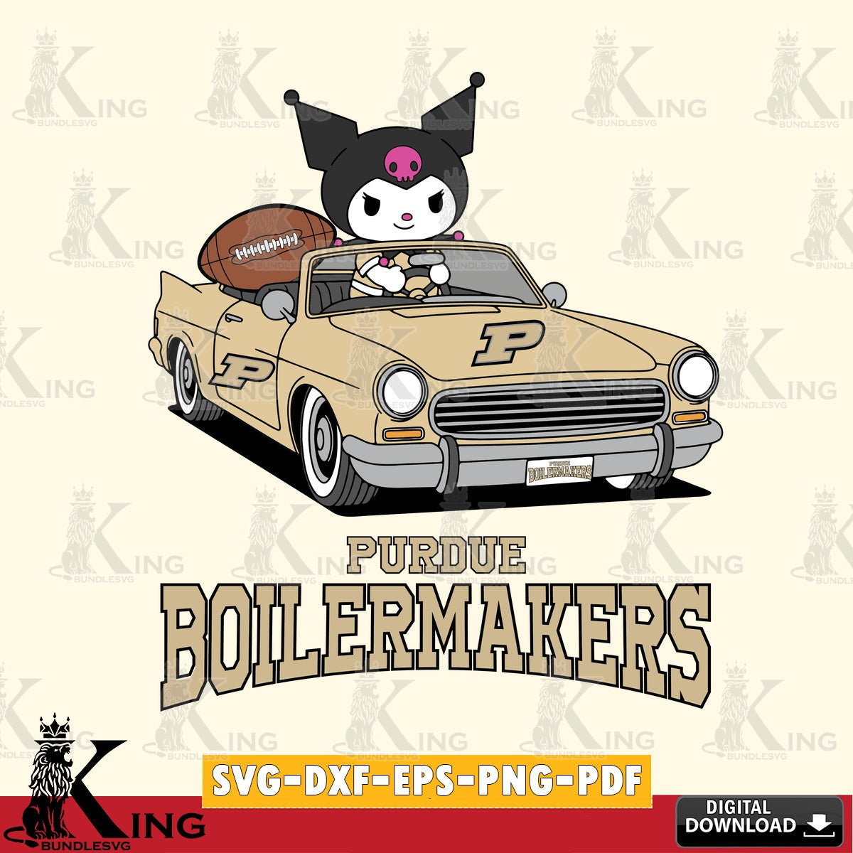 Purdue Boilermakers Kuromi Car Football Game SVG file, Cricut, Cut file , Digital Download , Instant Download, Sanrio svg, Clipart