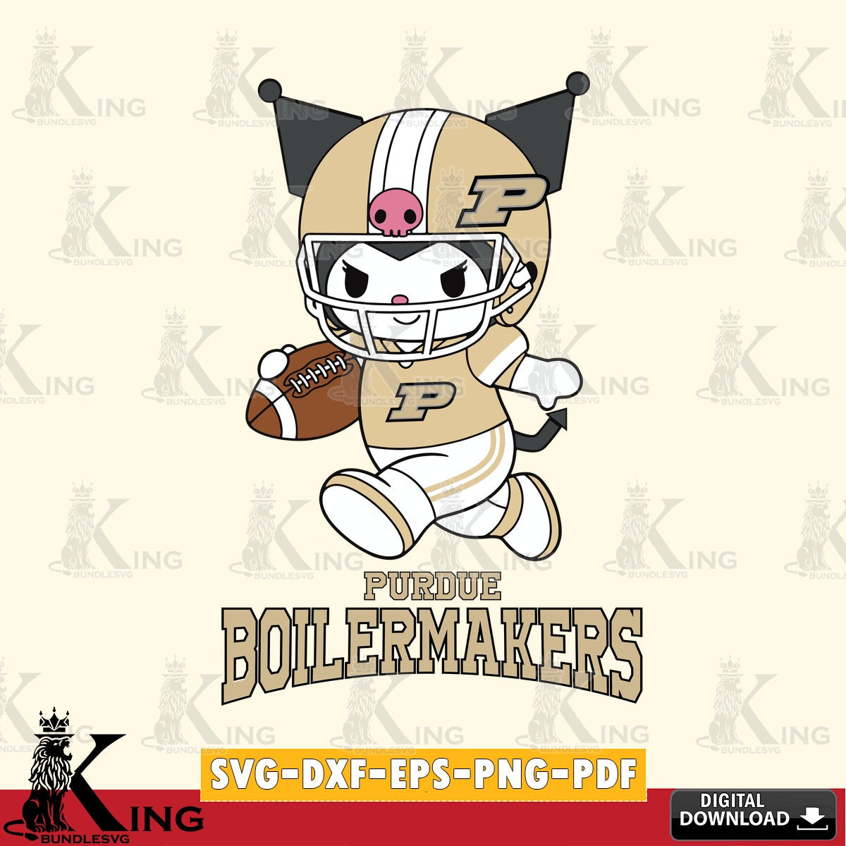 Purdue Boilermakers Kuromi Football Run SVG file, Cricut, Cut file , Digital Download , Instant Download, Sanrio svg, Clipart