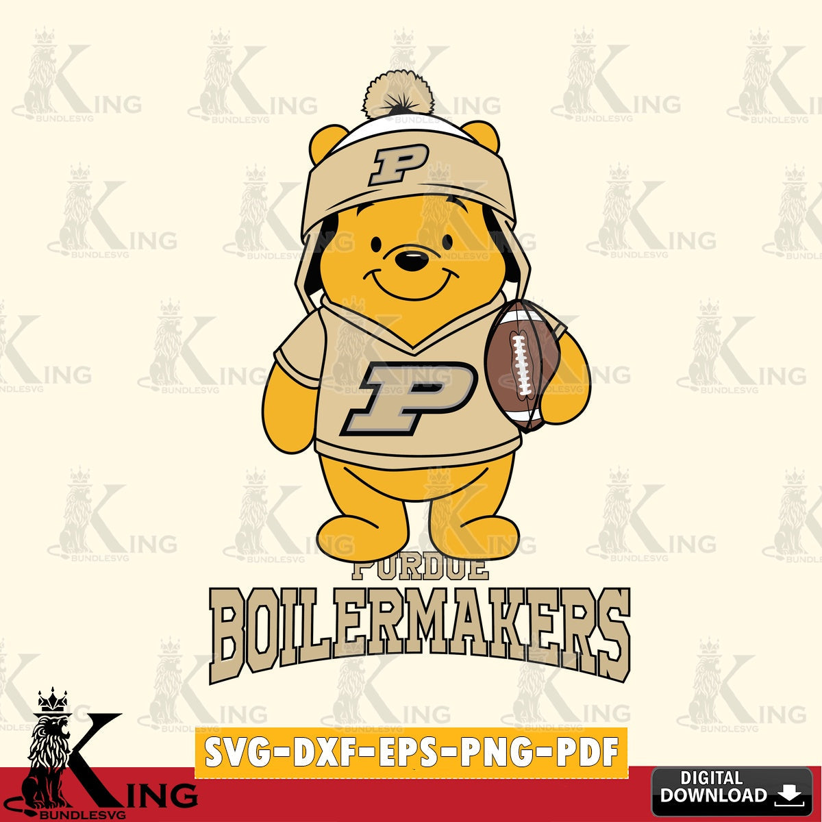Custom design featuring Purdue Boilermakers Winnie the Pooh football player, a digital file for silhouette cameo and cricut