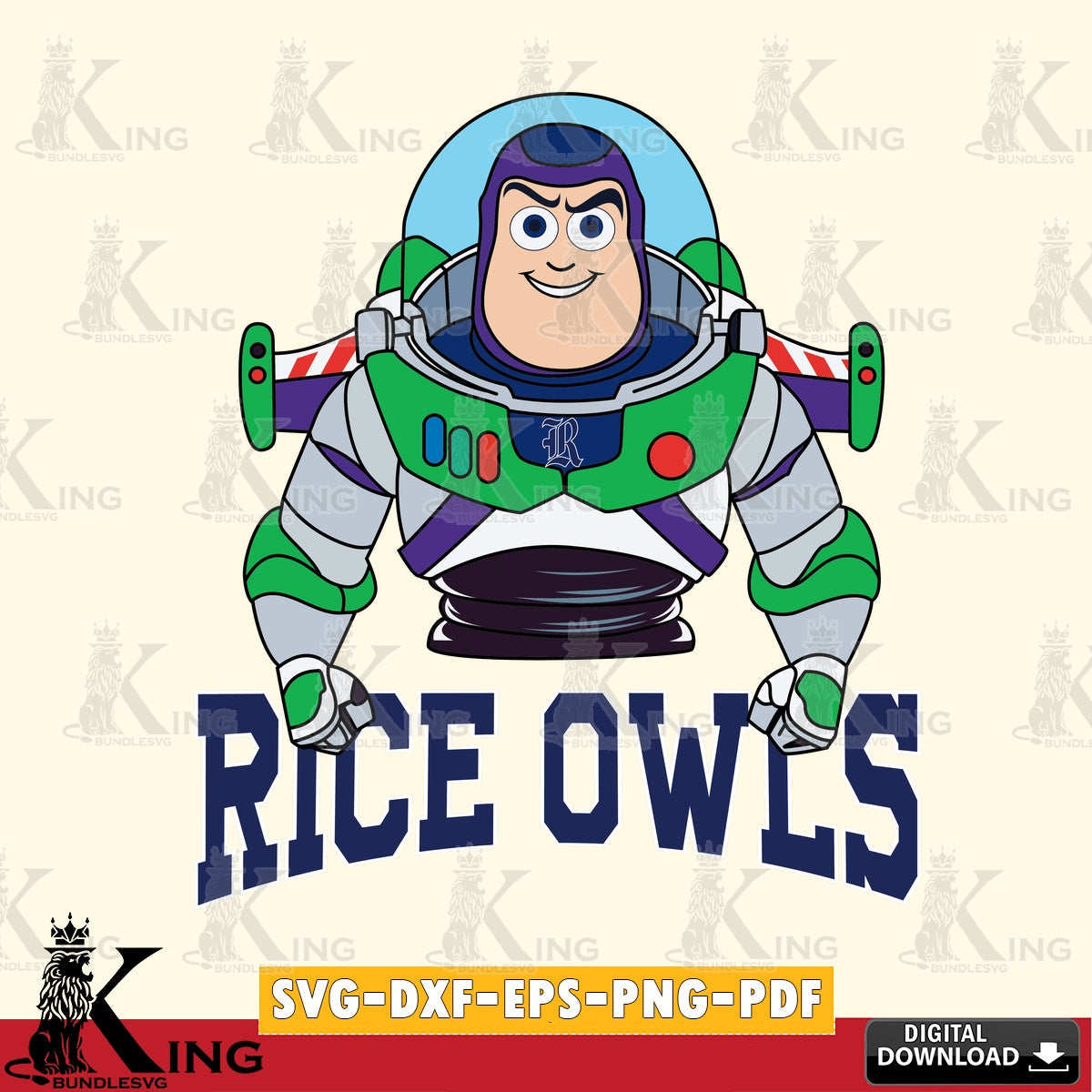 Custom design featuring Rice Owls Buzz Lightyear football, a digital file for silhouette cameo and cricut projects