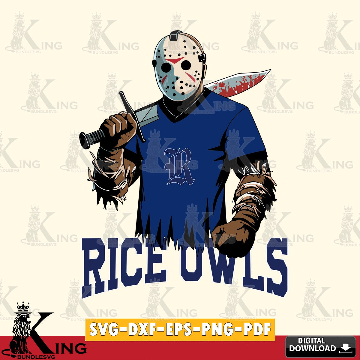 Digital download featuring Rice Owls Jason Voorhees Football, a high-quality vector for DIY scrapbooking and home decor.