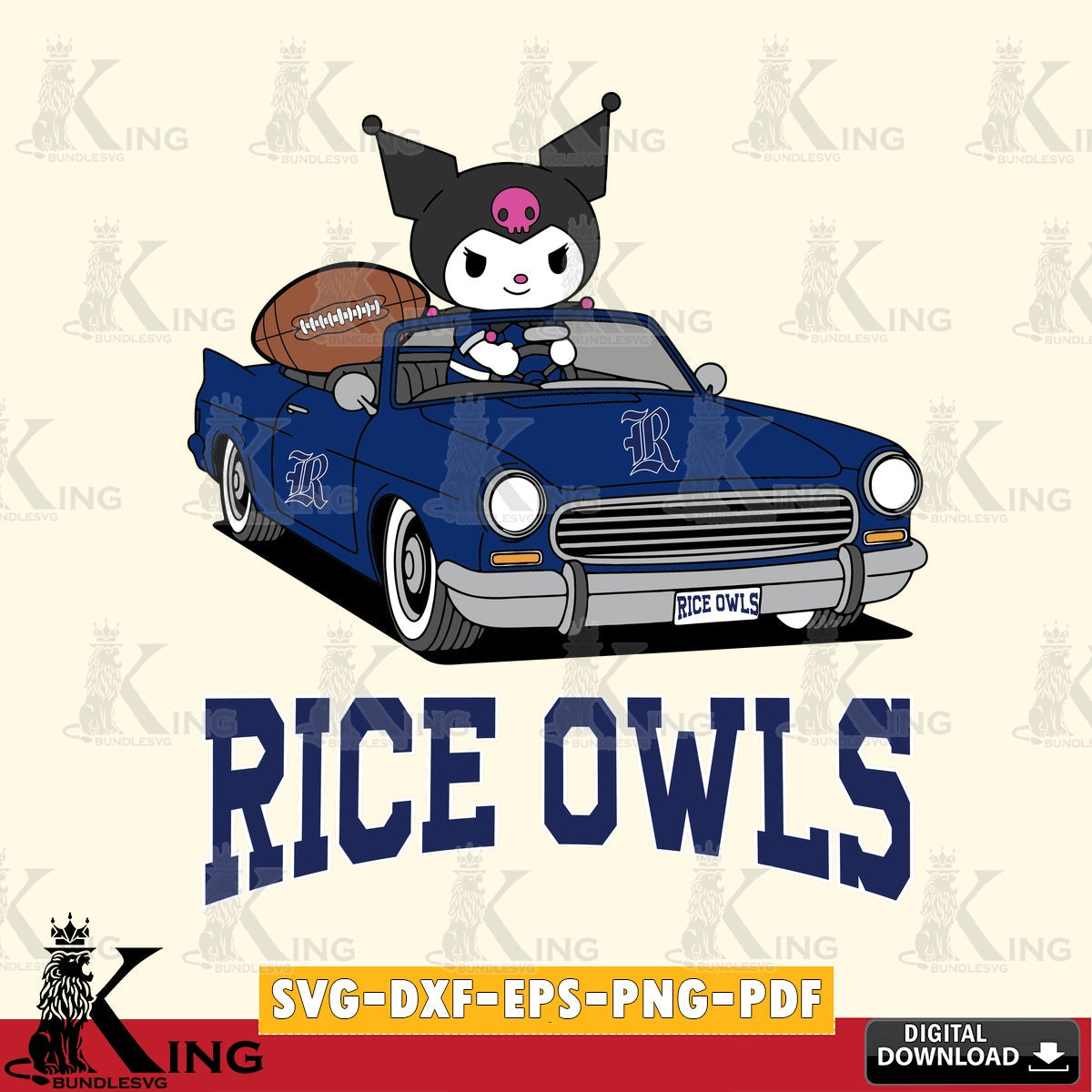 Rice Owls Kuromi Car Football Game SVG file, Cricut, Cut file , Digital Download , Instant Download, Sanrio svg, Clipart