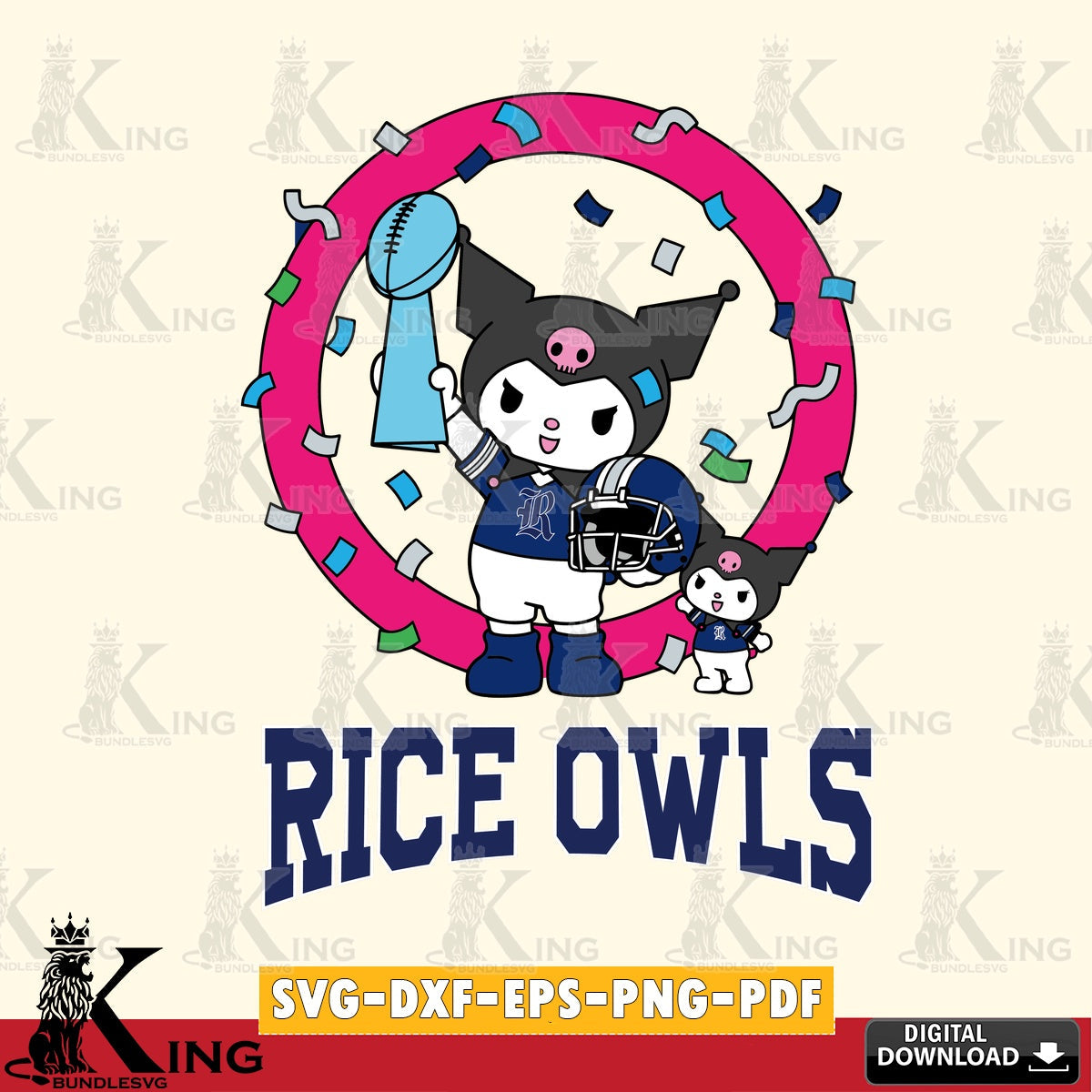 Rice Owls Kuromi Football Champion SVG file, Cricut, Cut file , Digital Download , Instant Download, Sanrio svg, Clipart