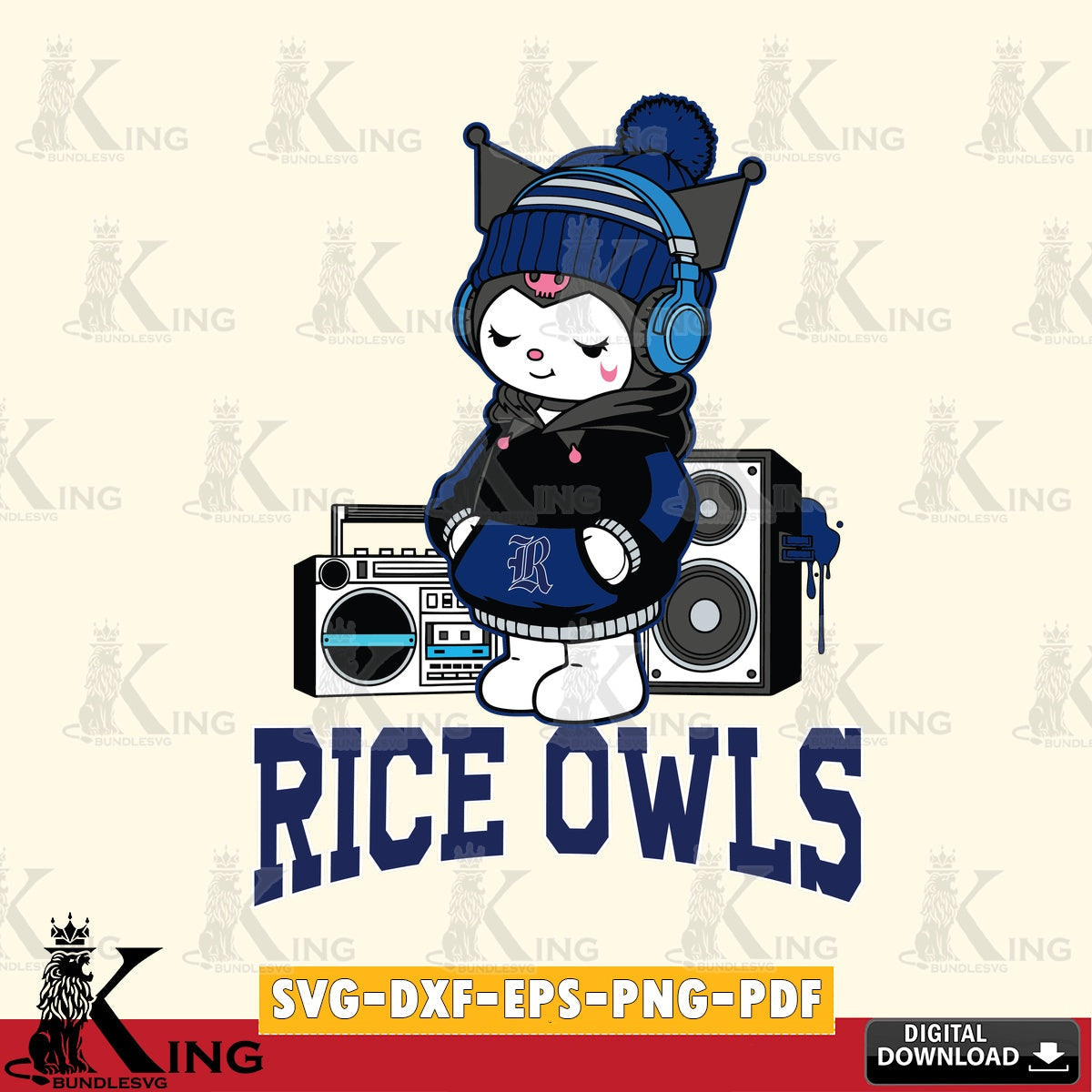 Rice Owls Kuromi Football Music SVG file, Cricut, Cut file , Digital Download , Instant Download, Sanrio svg, Clipart