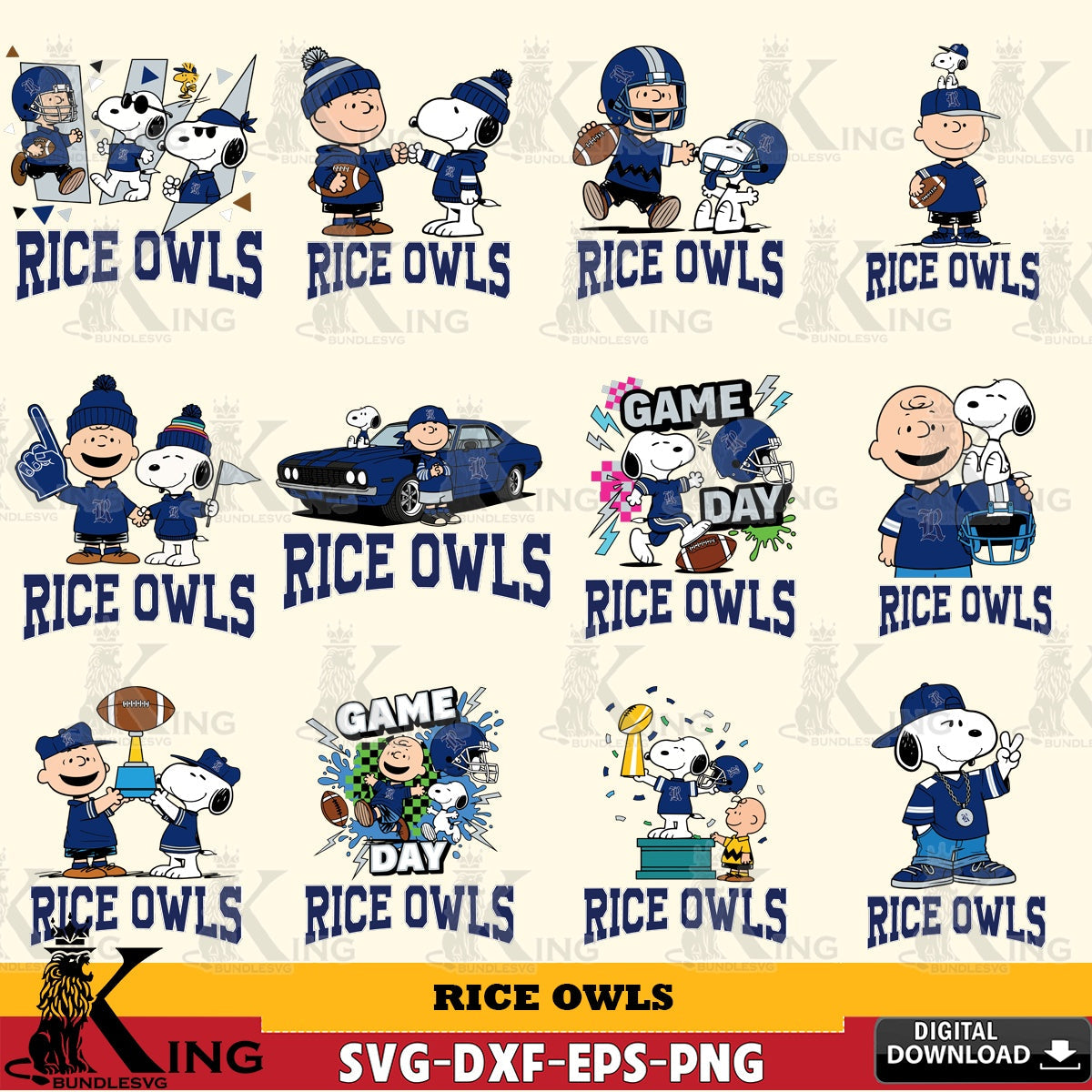 Rice Owls Peanuts Football NCAA Bundle SVG, Cricut, Cut file , Digital Download , Instant Download, Peanuts svg, NCAA svg, Football svg, Sport svg
