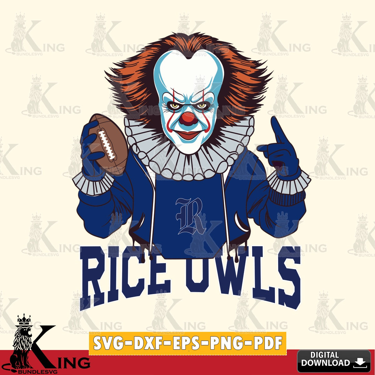 Stylish representation of Rice Owls Pennywise football player, cut file ideal for vinyl projects and T-shirt printing