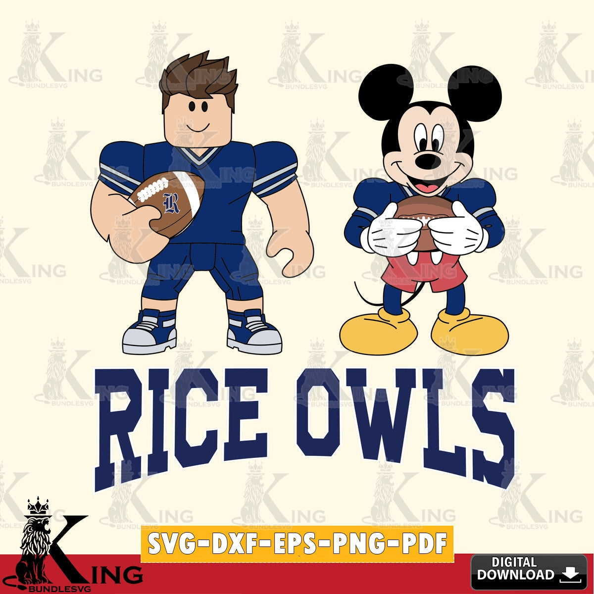 Rice Owls Roblox & Mickey Football SVG file , NCAA Cricut, File cut , Digital Download , PDF File