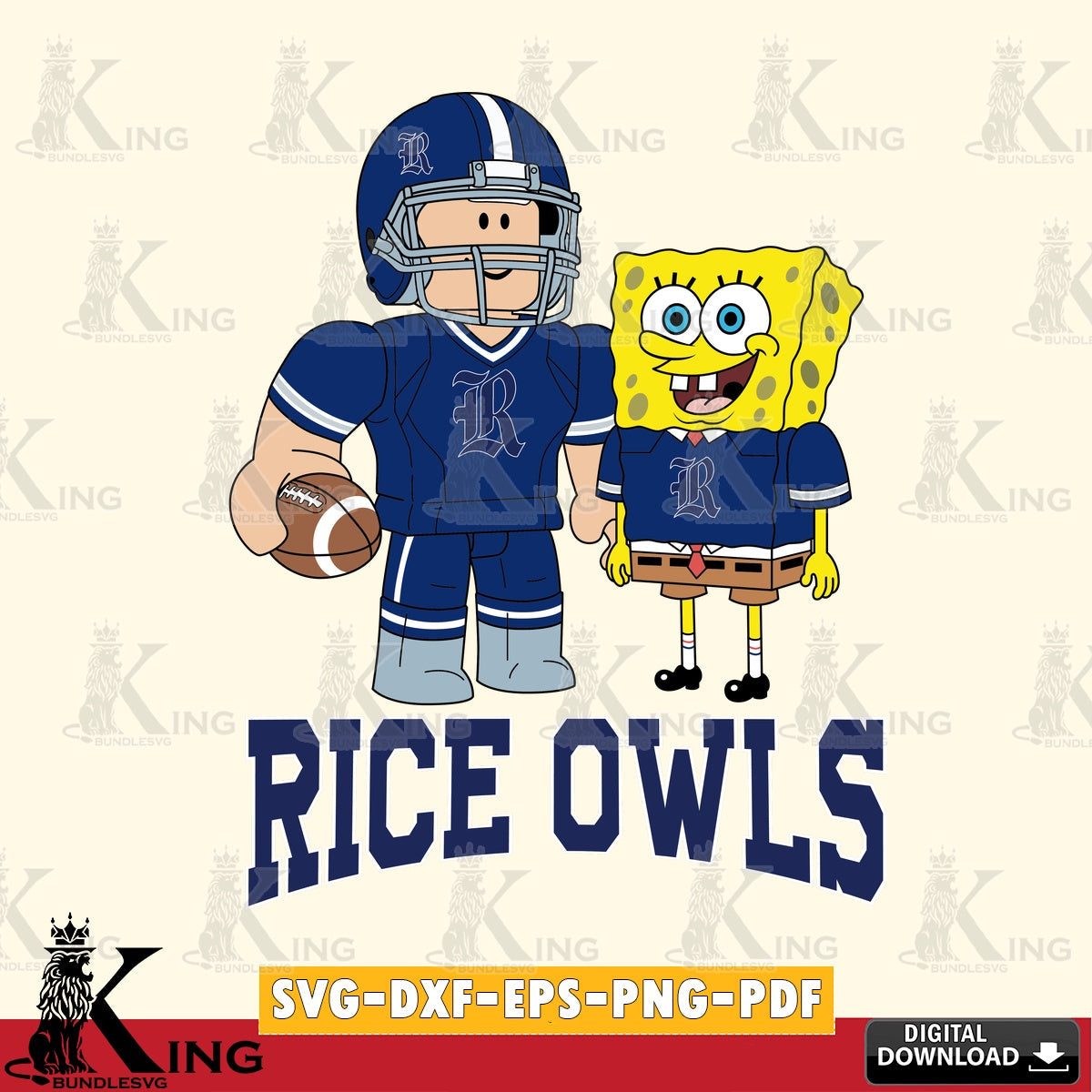 Rice Owls Roblox & Spongebob Football SVG file , NCAA Cricut, File cut , Digital Download , PDF File