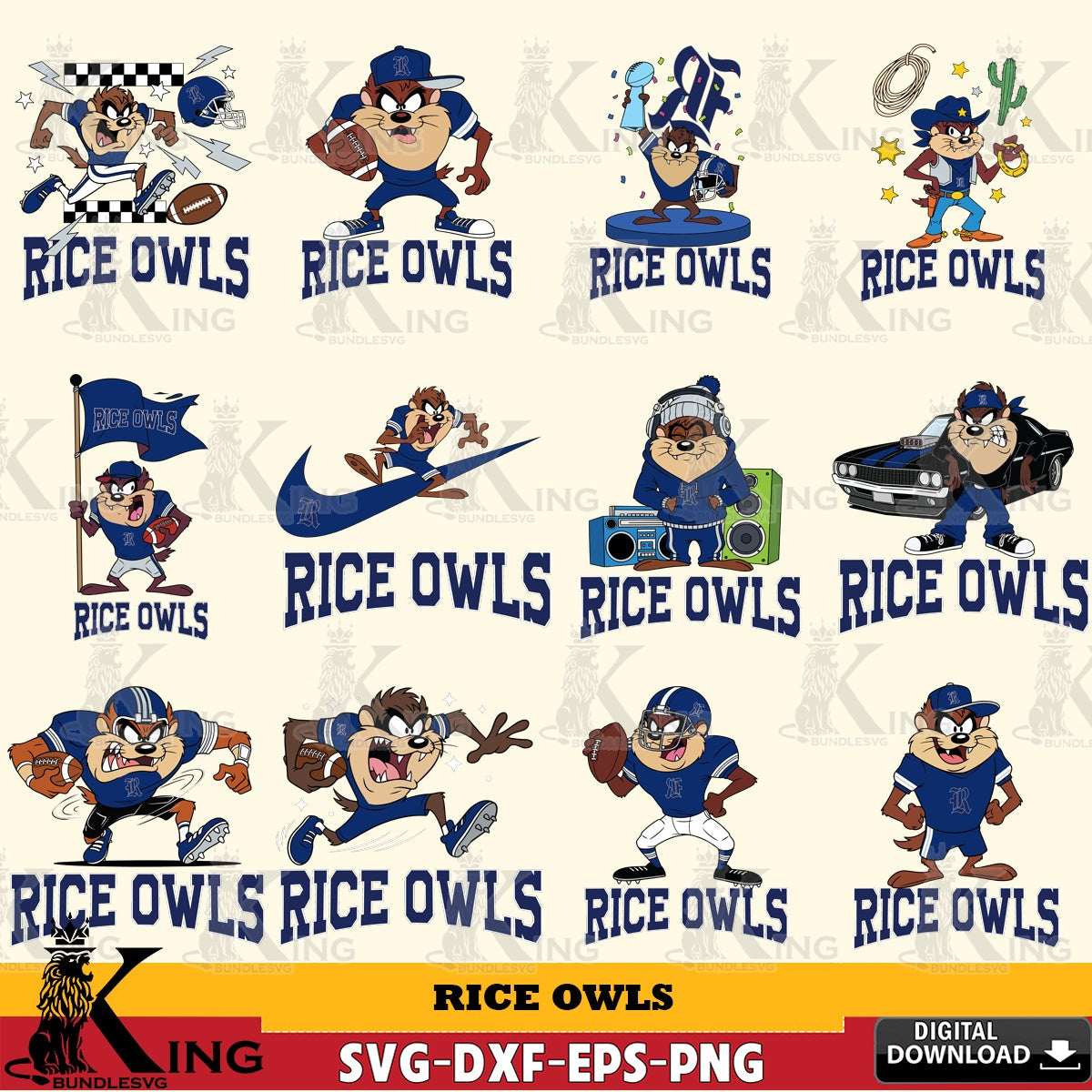 Rice Owls Taz Football NCAA Bundle SVG file, Cut file , Digital Download , Instant Download, Taz svg, NCAA svg