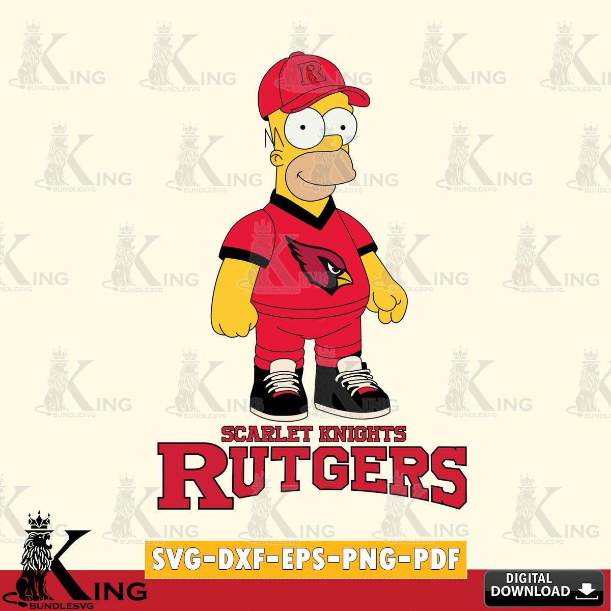 Custom design featuring Rutgers Scarlet Knights Homer Simpson football, a printable vector design for sublimation and crafts