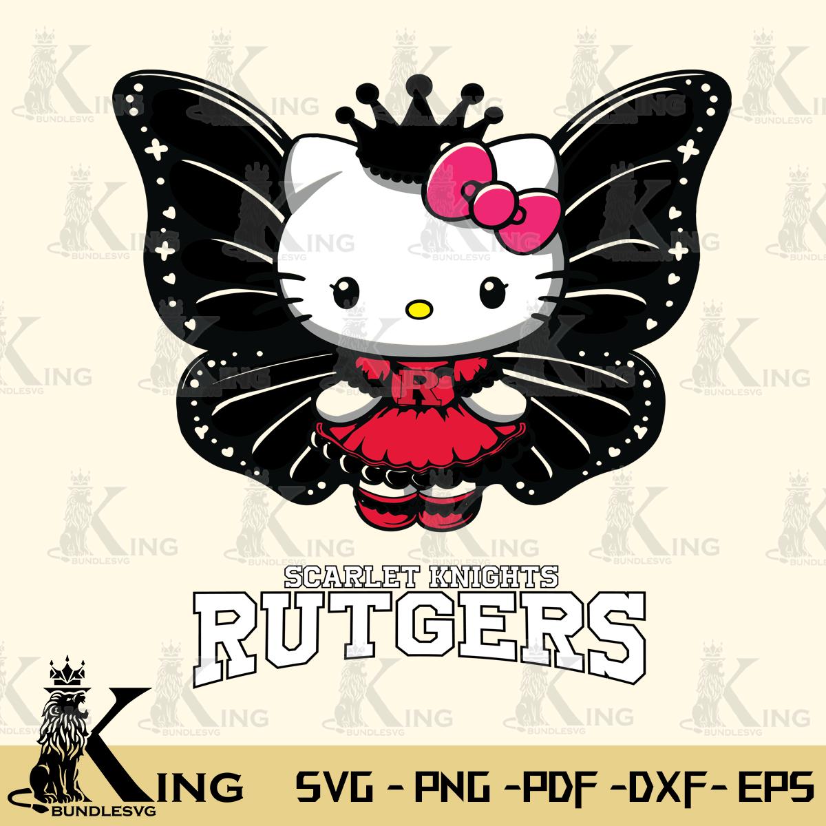 Rutgers Scarlet Knights Kitty Wings & Flowers Svg Eps Dxf Png File, Digital Download