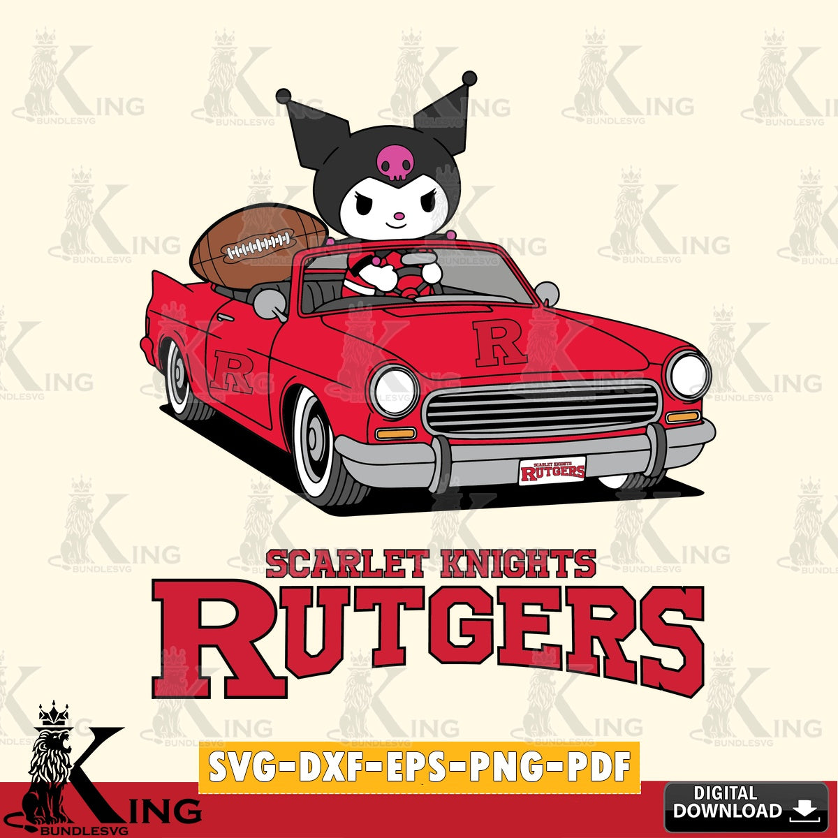 Rutgers Scarlet Knights Kuromi Car Football Game SVG file, Cricut, Cut file , Digital Download , Instant Download, Sanrio svg, Clipart